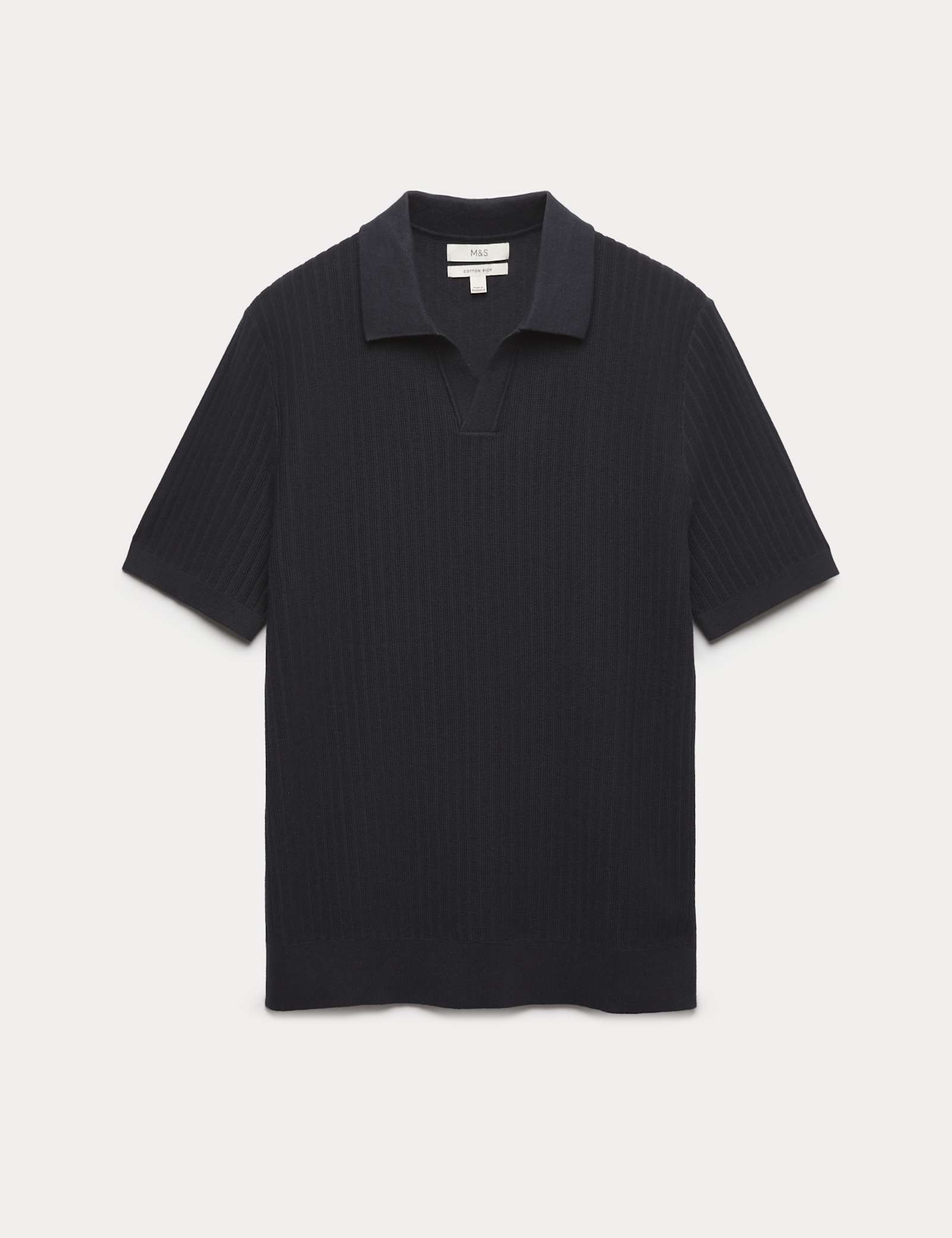 Cotton Rich Rib Texture Open Neck Polo Shirt - image 2