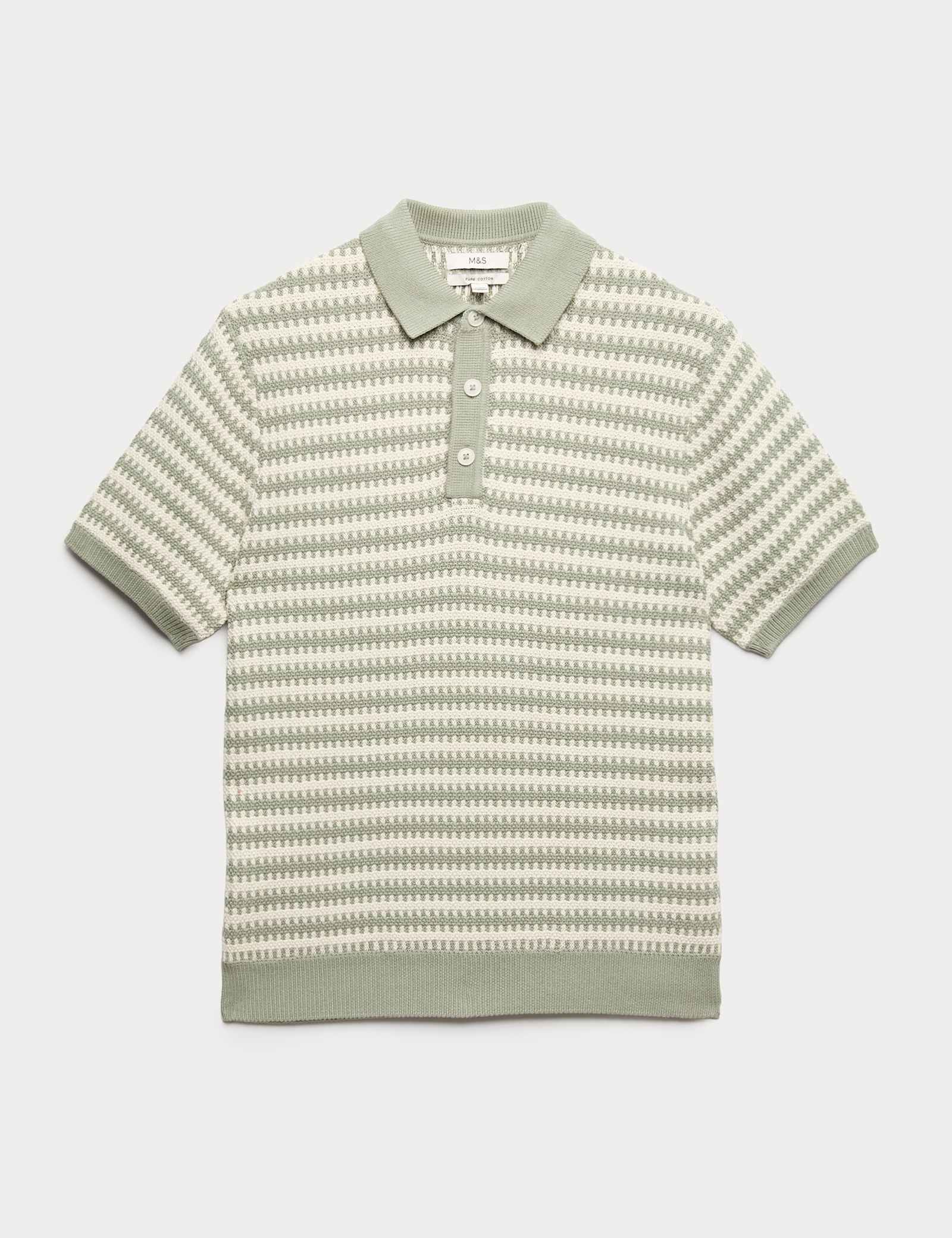 Pure Cotton Textured Striped Knitted Polo Shirt - image 1