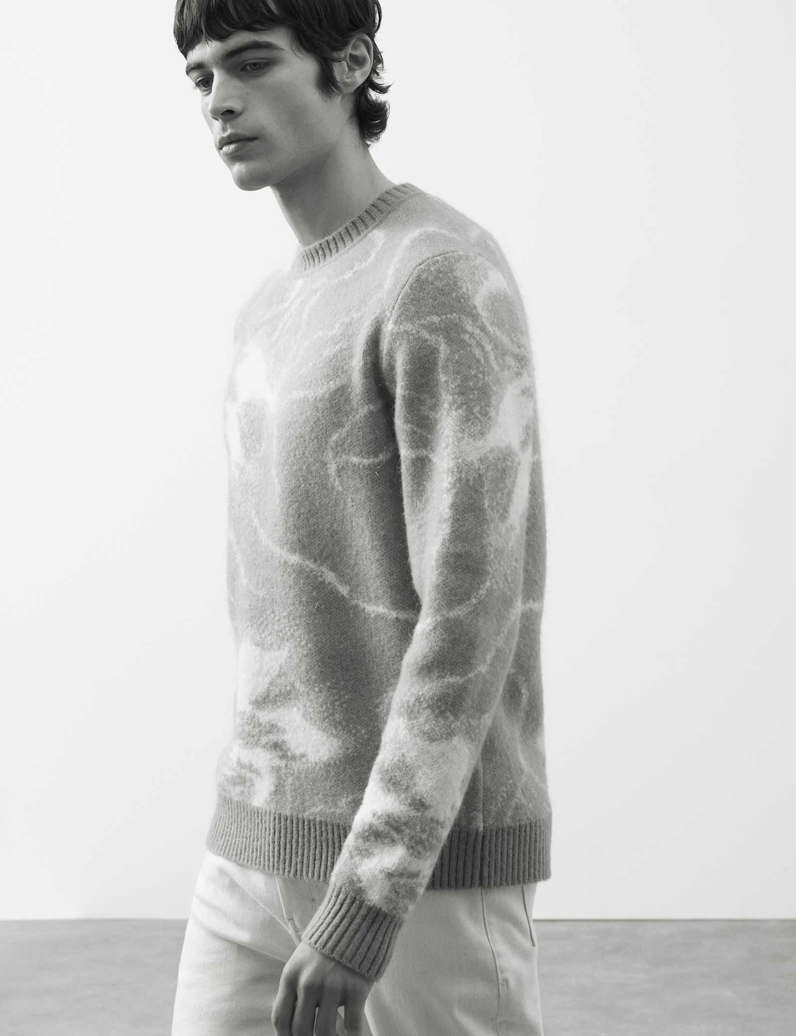 Merino Mohair Blend Pattern Crew Neck Jumper - image 4
