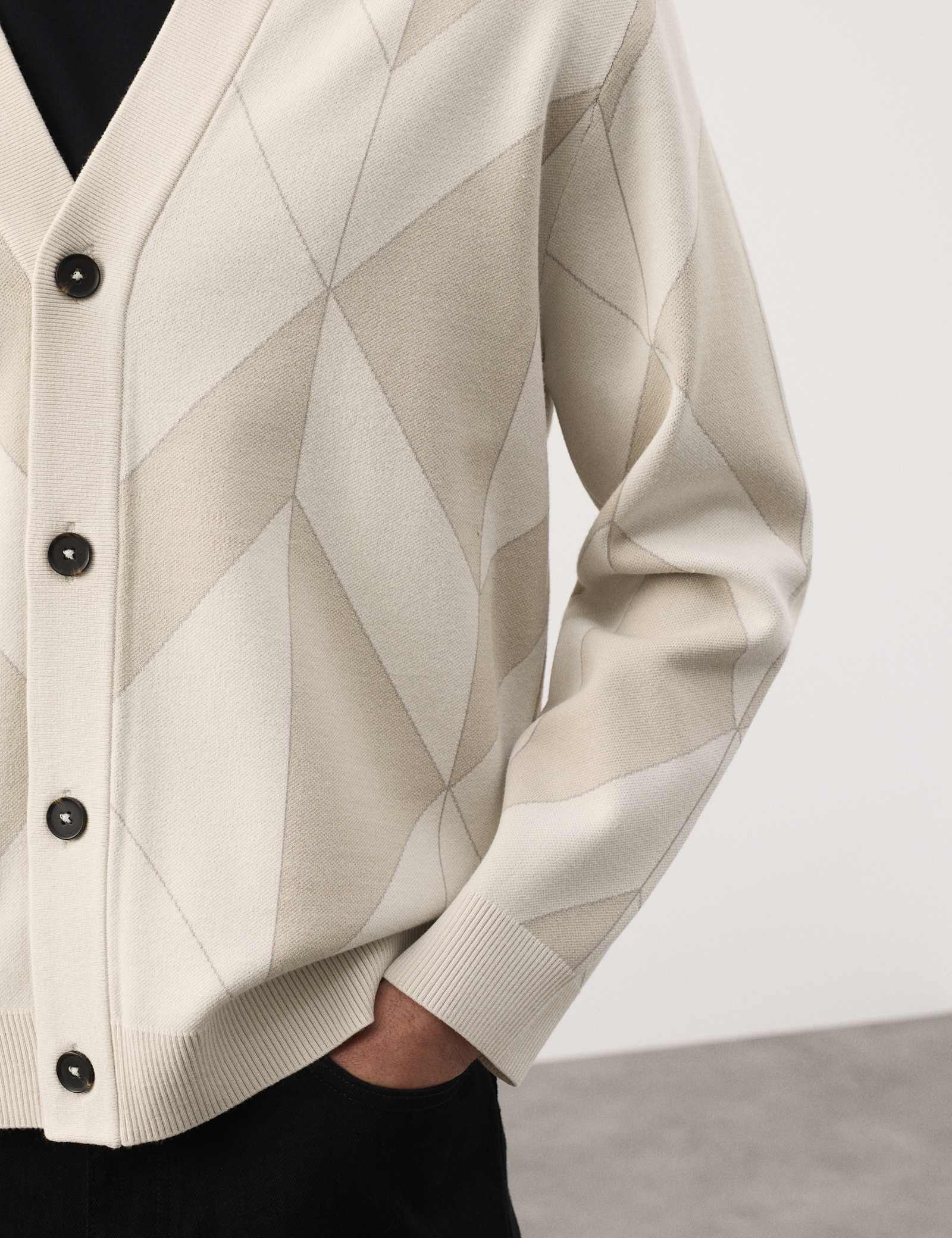 Milano-Knit V-Neck Jacquard Cardigan - image 5