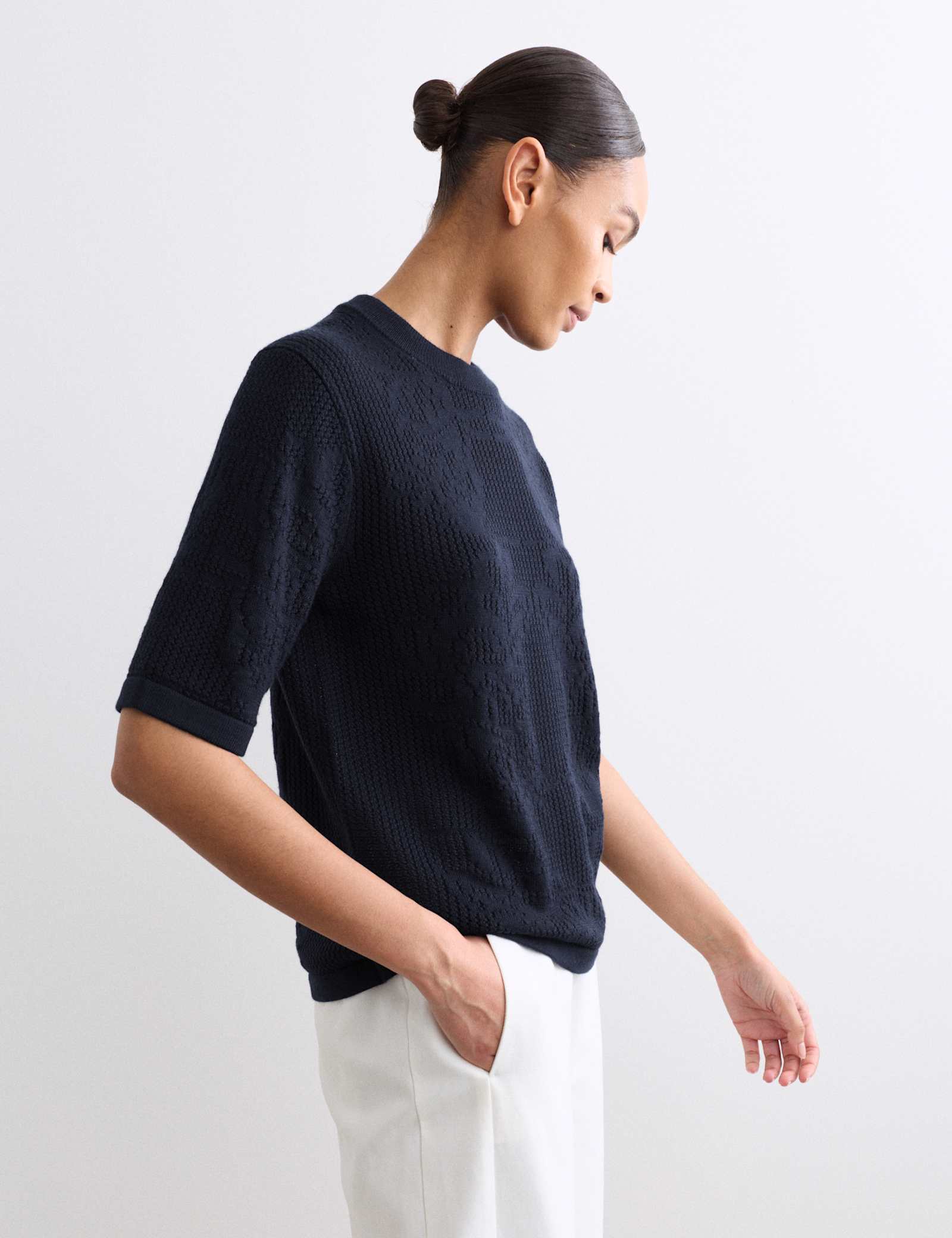 Pure Merino Wool Pointelle Knitted T-Shirt - image 5