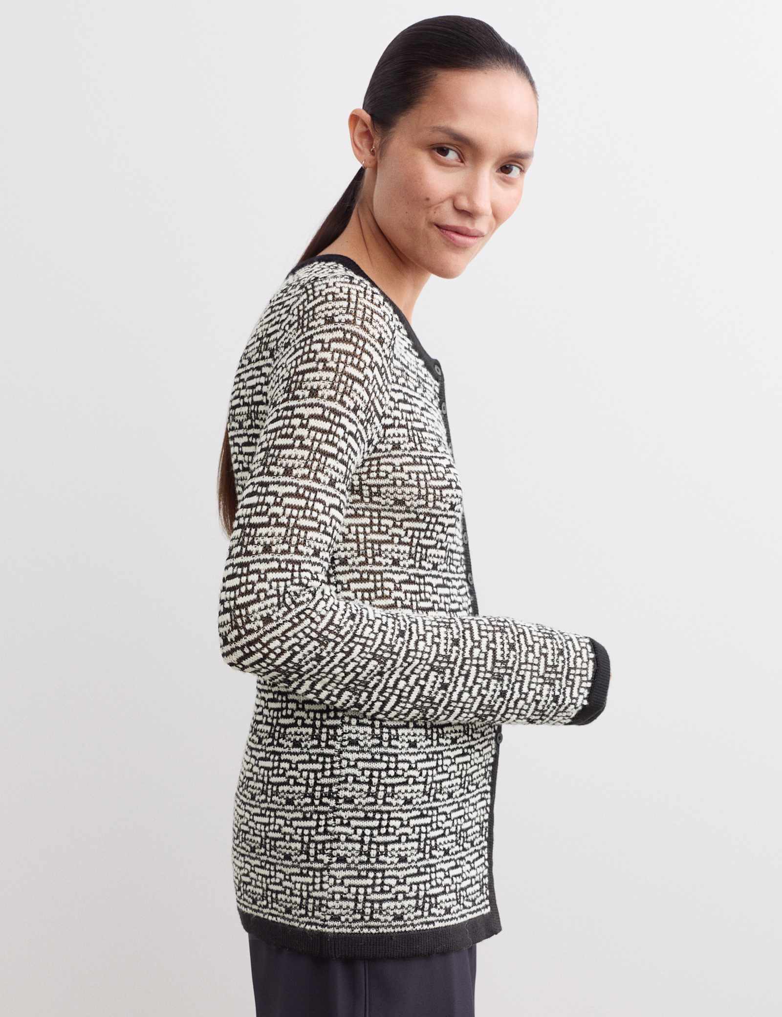 Merino Wool Rich Textured Crew Neck Cardigan - image 5