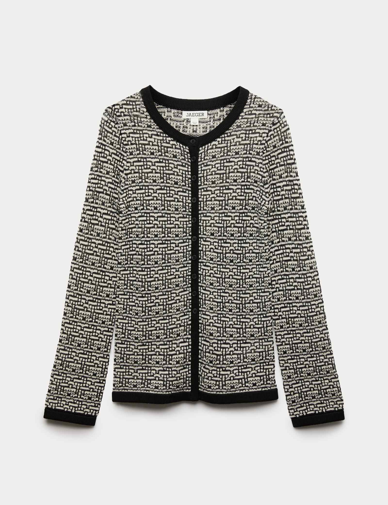Merino Wool Rich Textured Crew Neck Cardigan - image 1