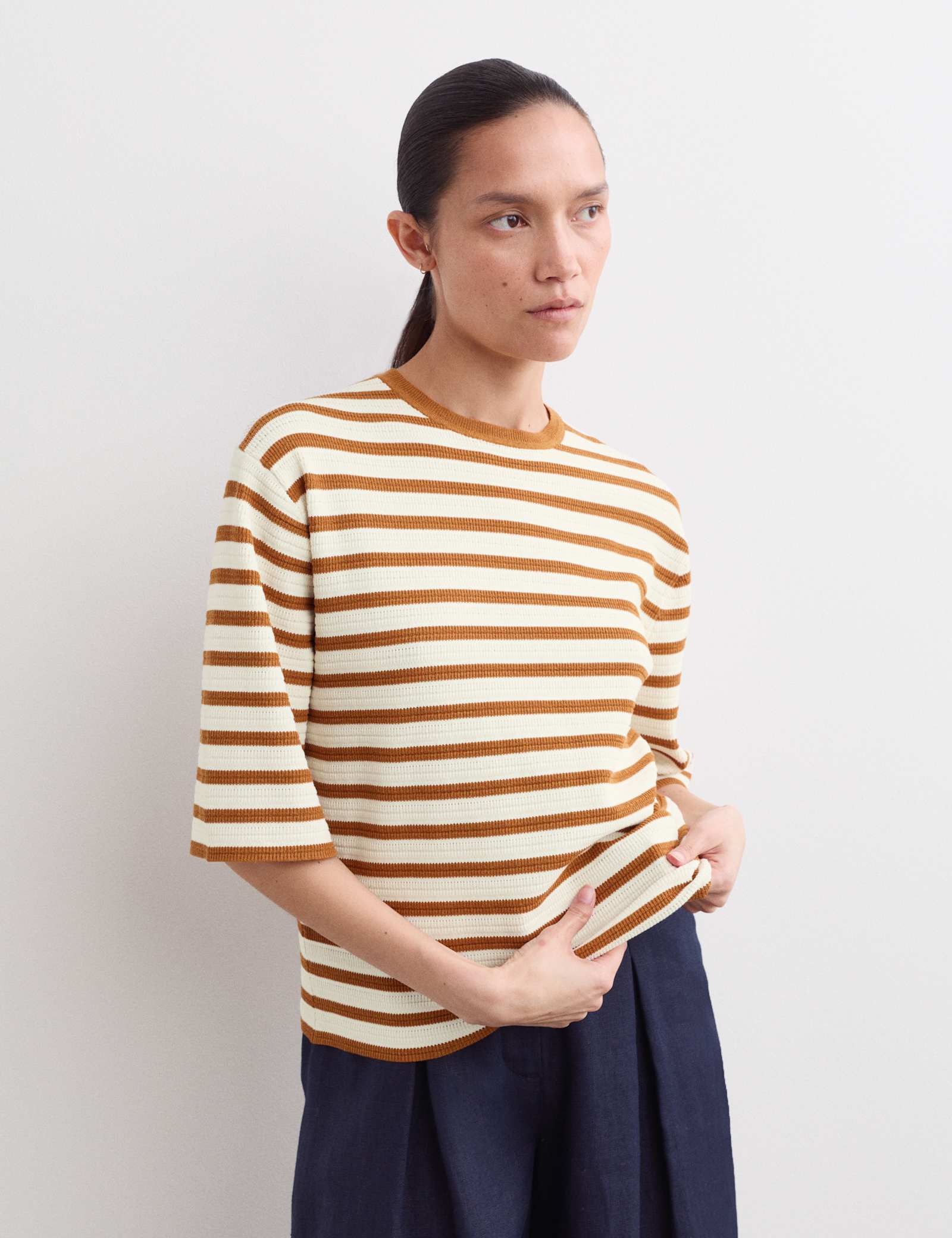 Cotton Blend Striped Relaxed Knitted Top - image 5