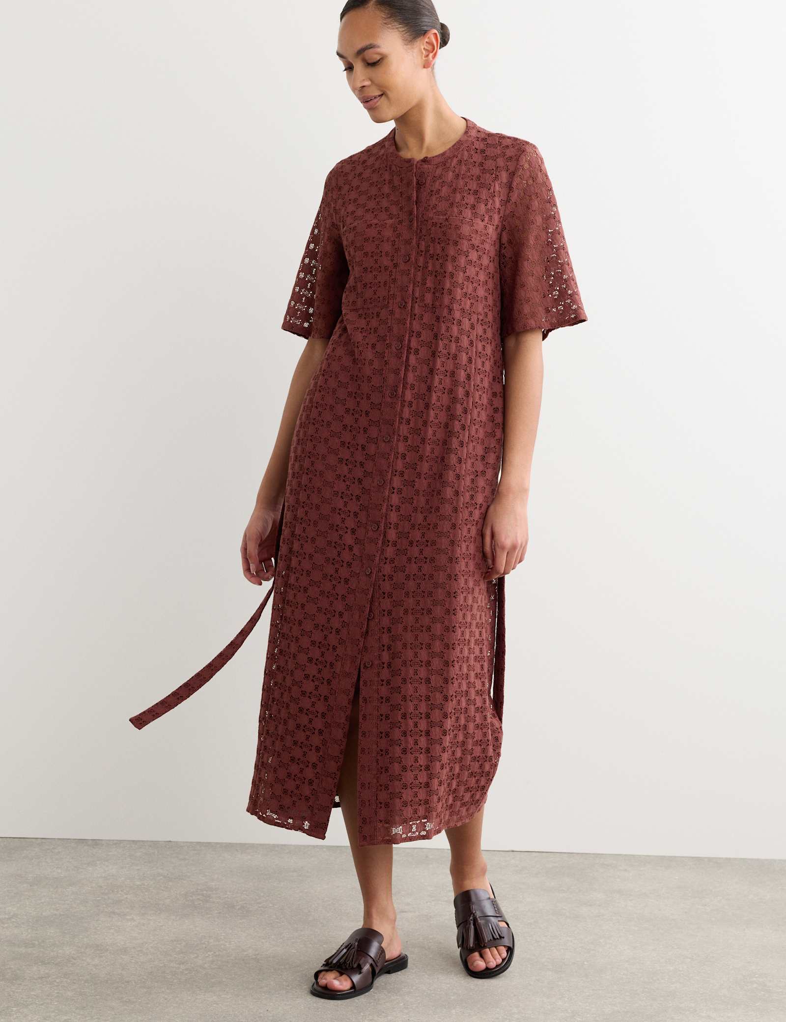Cotton Blend Lace Midi Shirt Dress - image 2