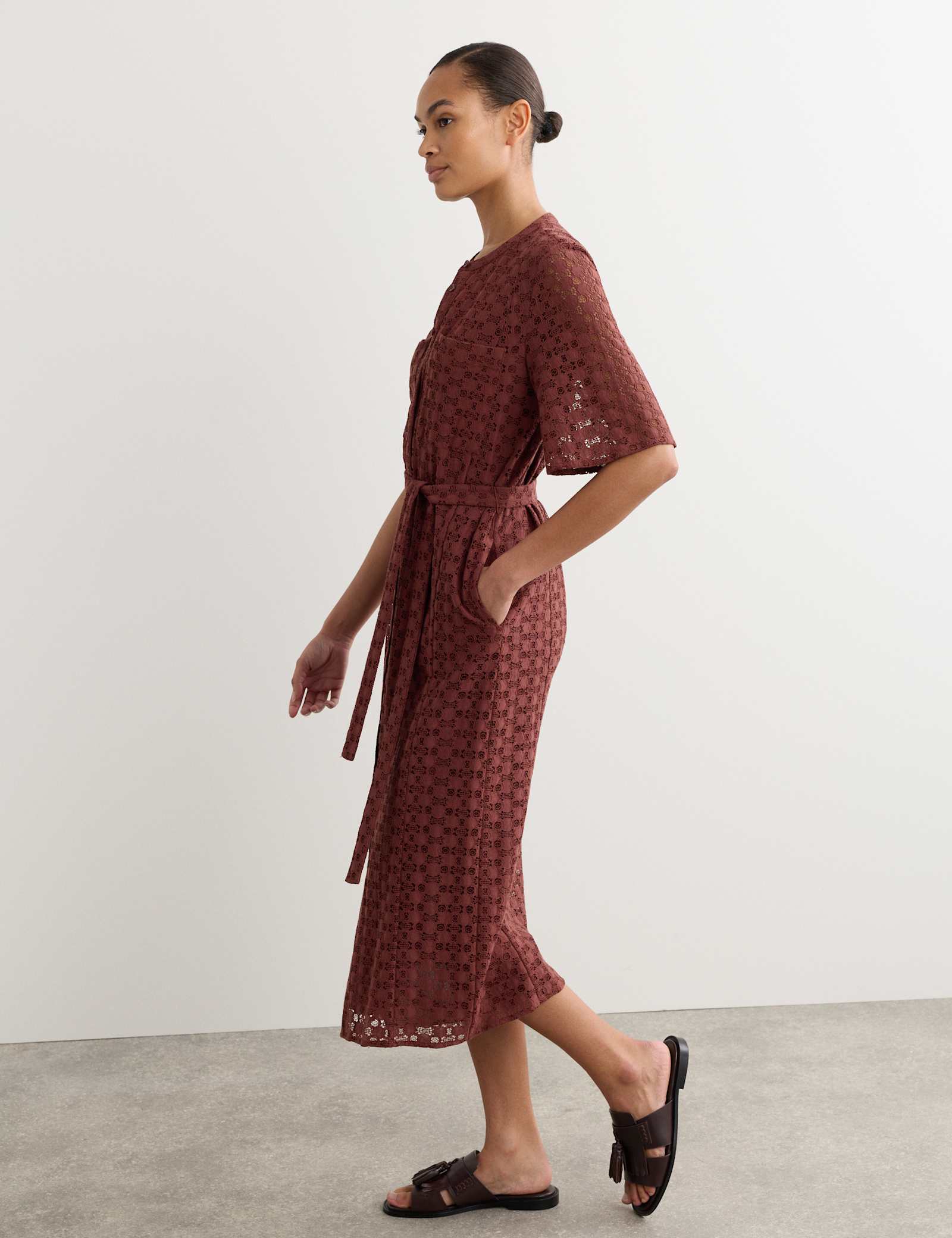 Cotton Blend Lace Midi Shirt Dress - image 5