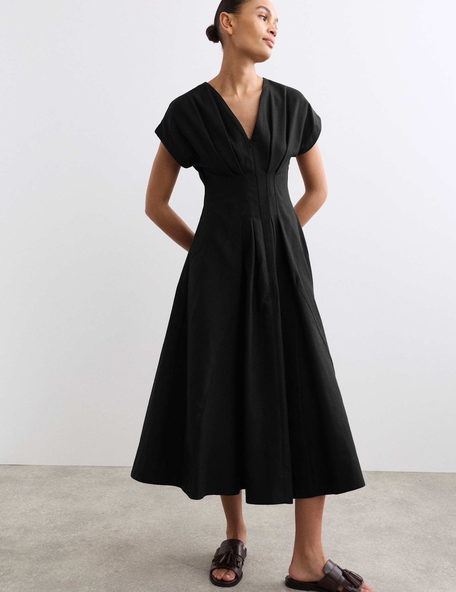 Lyocell Blend V-Neck Midi Skater Dress - image 3