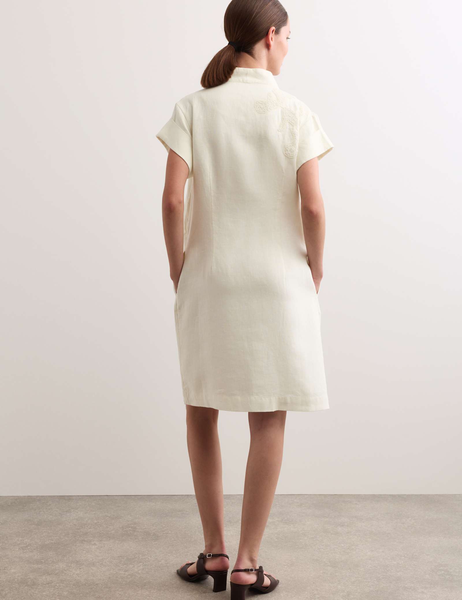 Pure Linen Embroidered V-Neck Wrap Dress - image 4