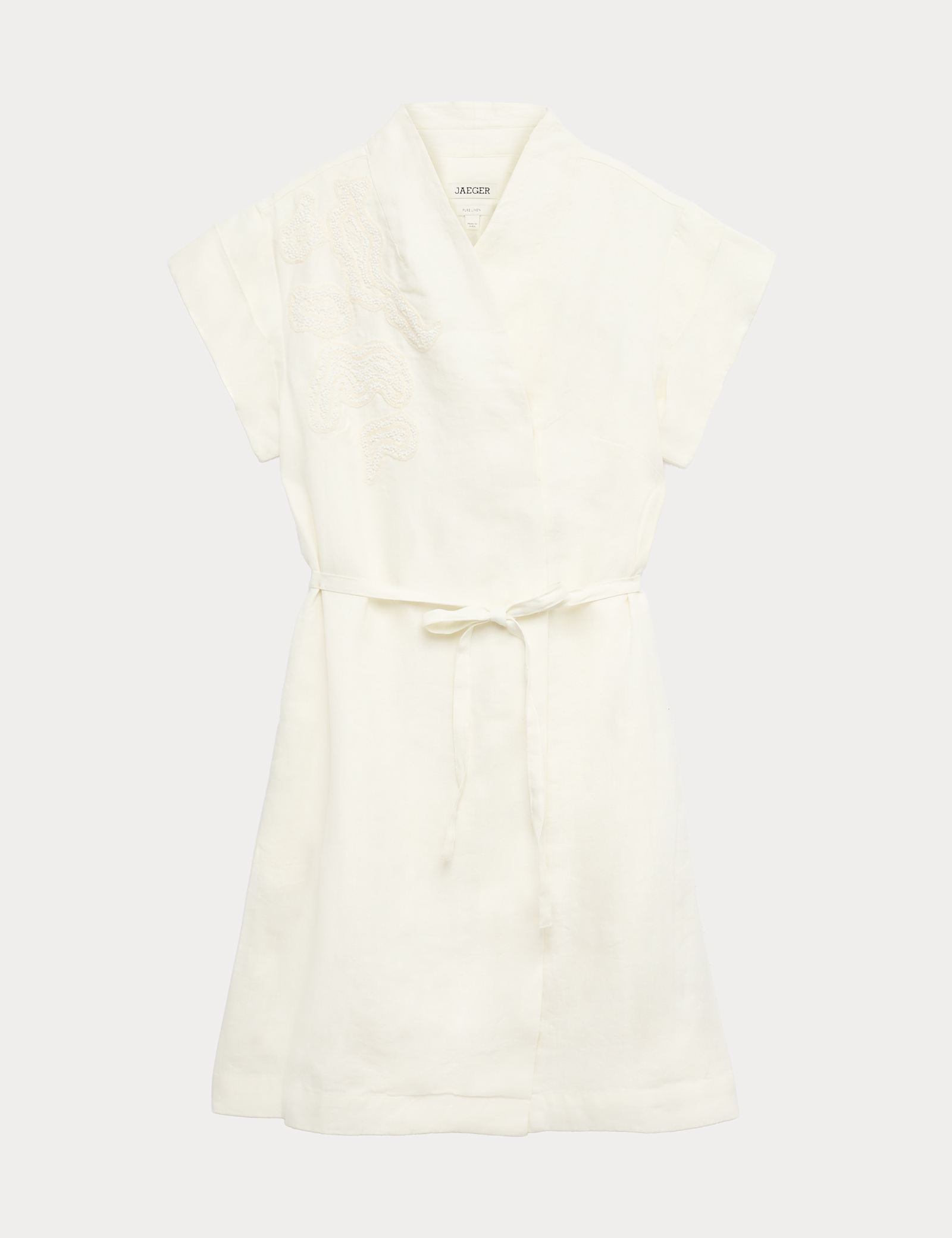 Pure Linen Embroidered V-Neck Wrap Dress - image 1