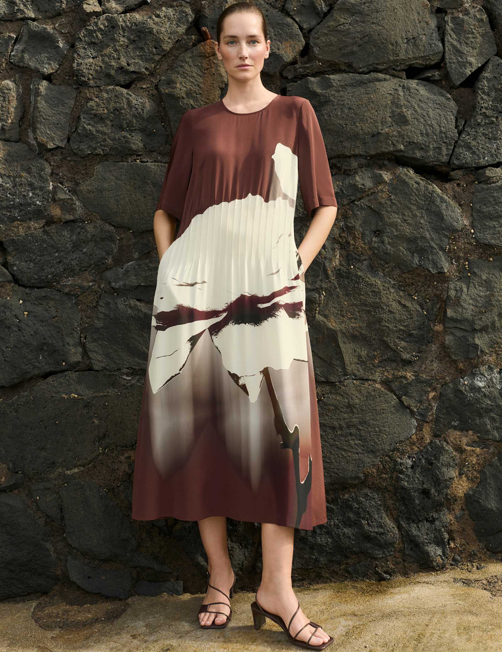 Pure Silk Printed Midi Dress - image 2