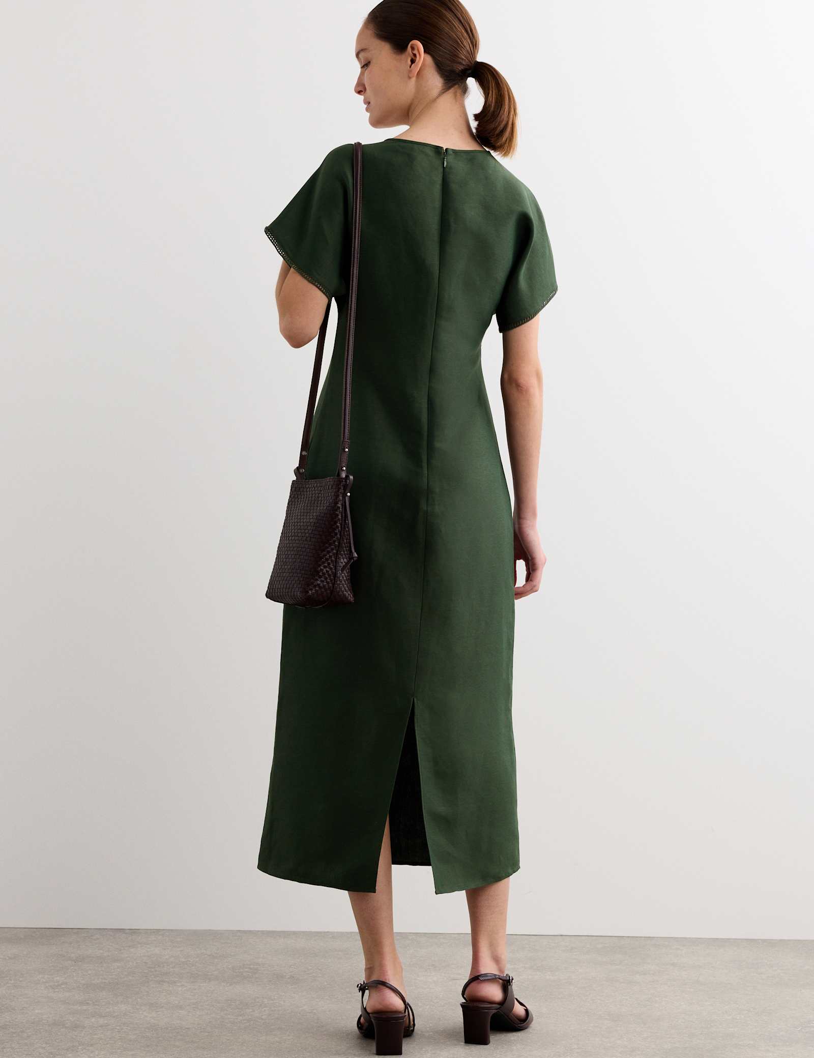 Linen Rich V-Neck Midi Wrap Dress - image 5