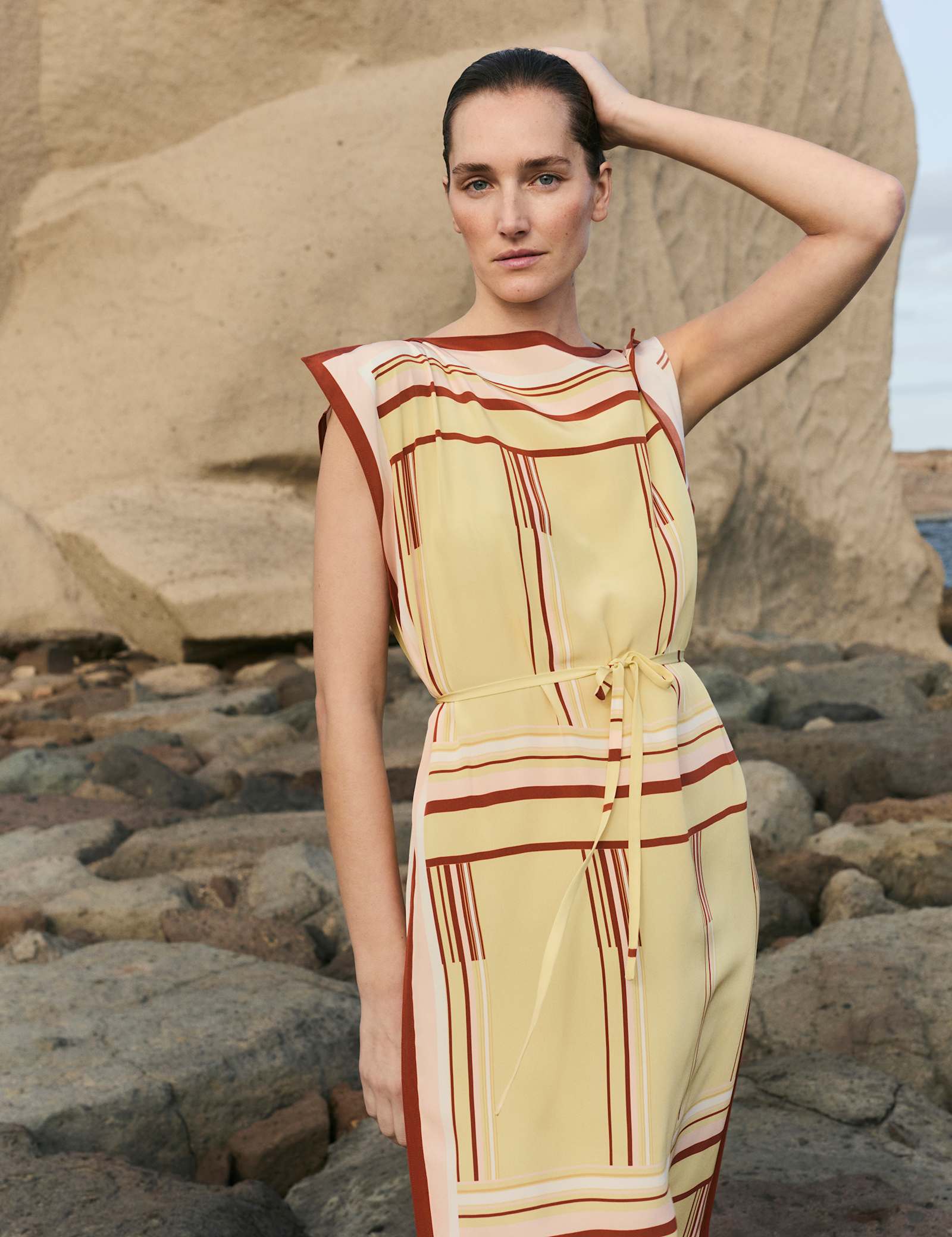 Pure Silk Printed Midi Column Dress - image 2