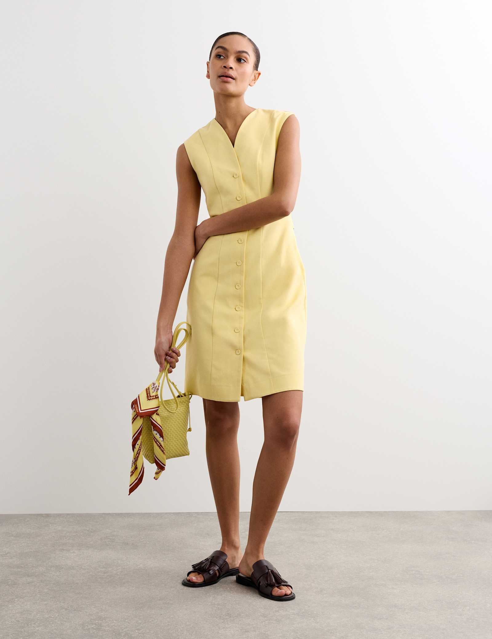 Cotton Blend V-Neck Knee Length Shift Dress - image 1