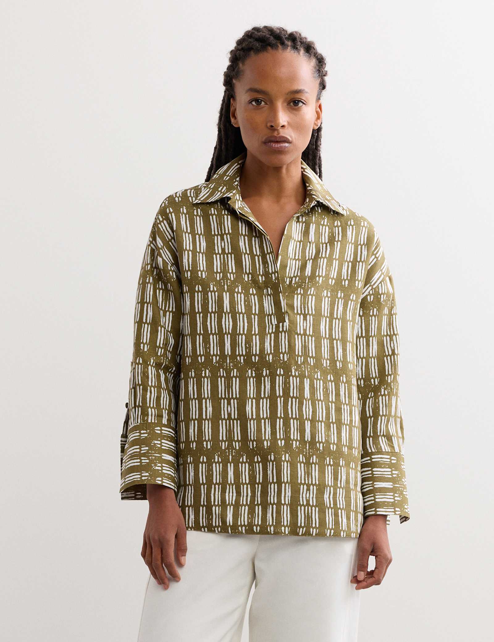 Pure Linen Dash Printed Popover Blouse - image 2