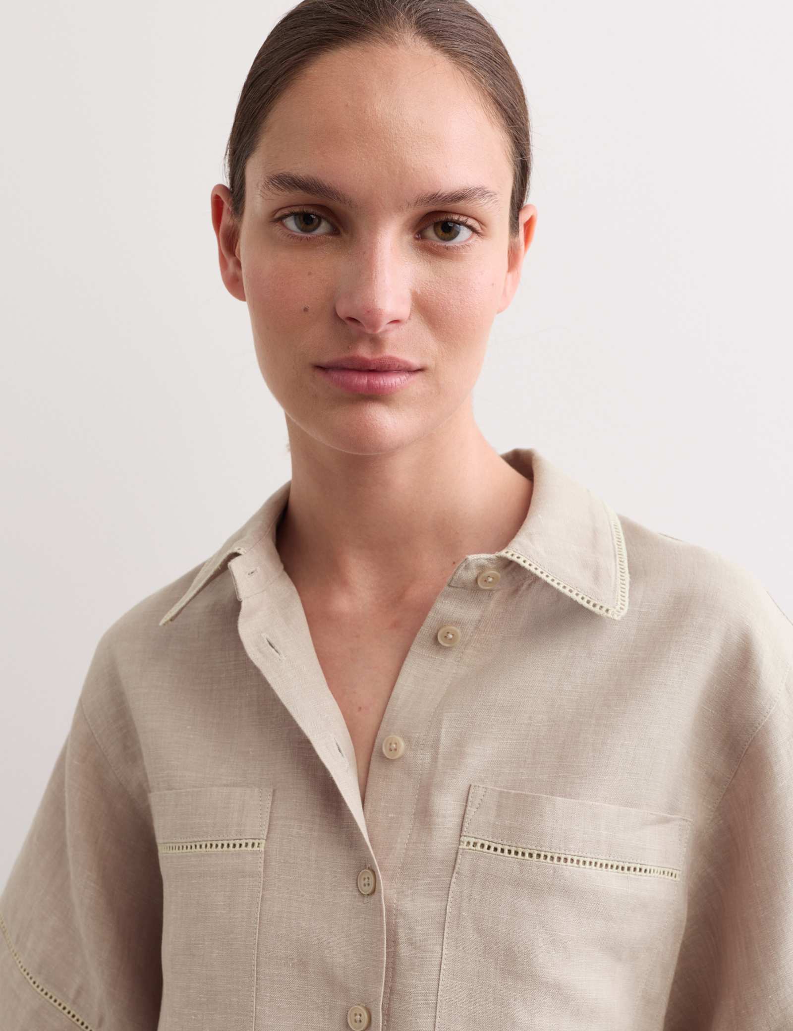 Pure Linen Collared Stitch Detail Shirt - image 4