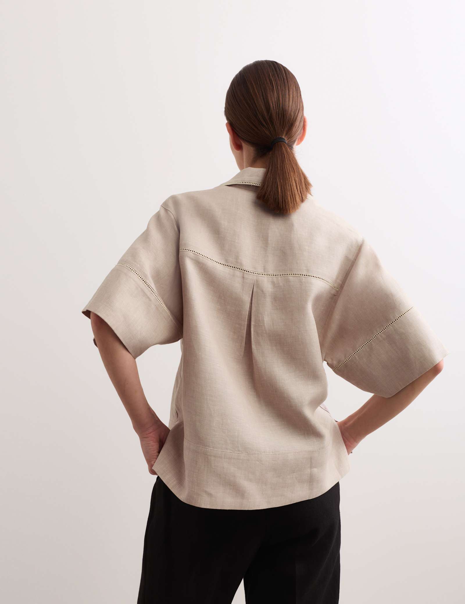 Pure Linen Collared Stitch Detail Shirt - image 5