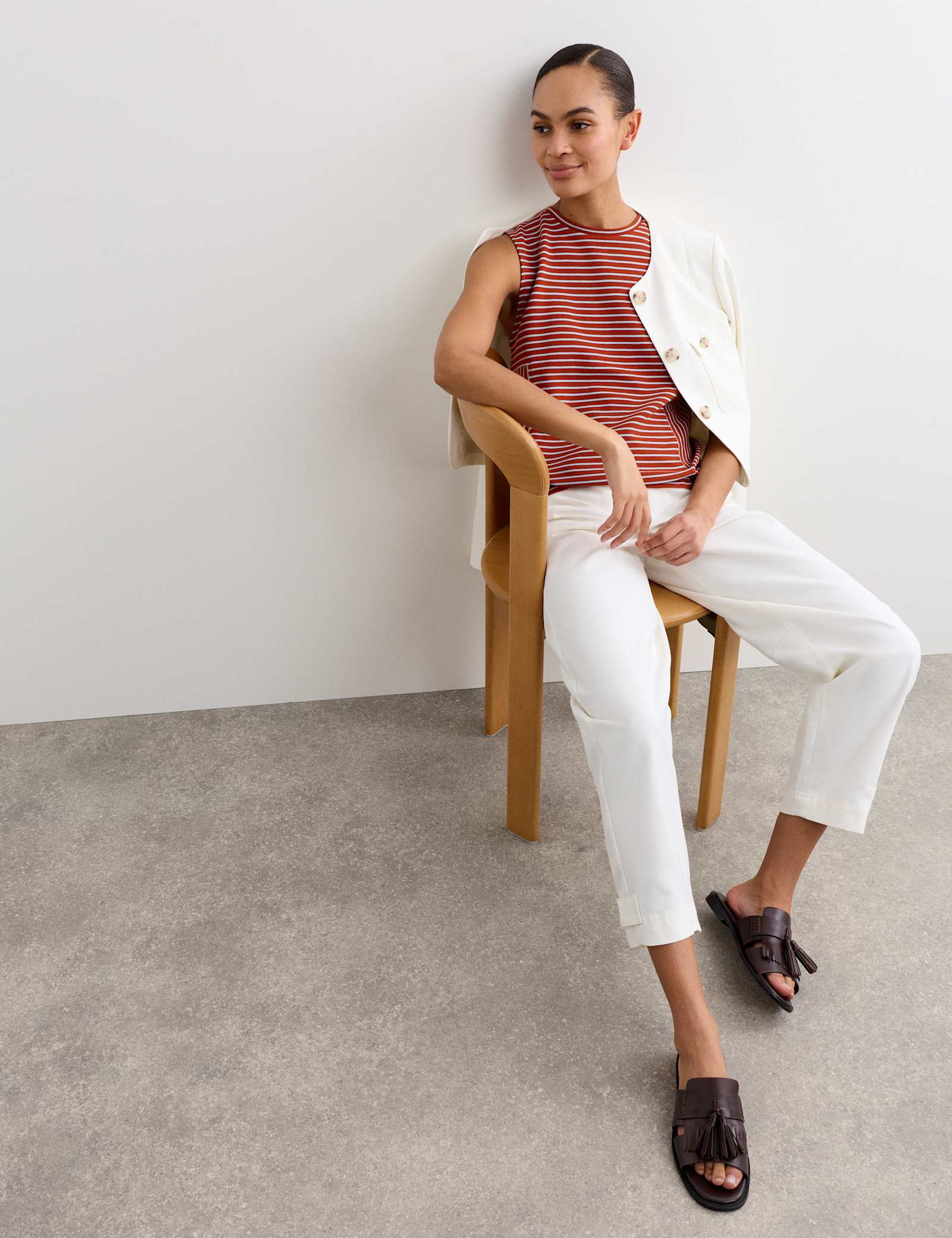 Pure Cotton Striped Ribbed Vest Top - image 4
