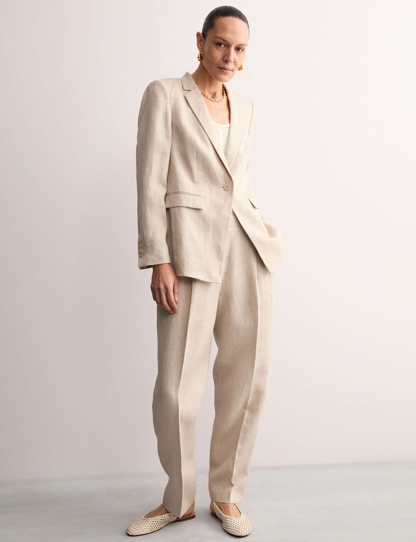 Pure Linen Pleat Front Tapered Trousers - image 4