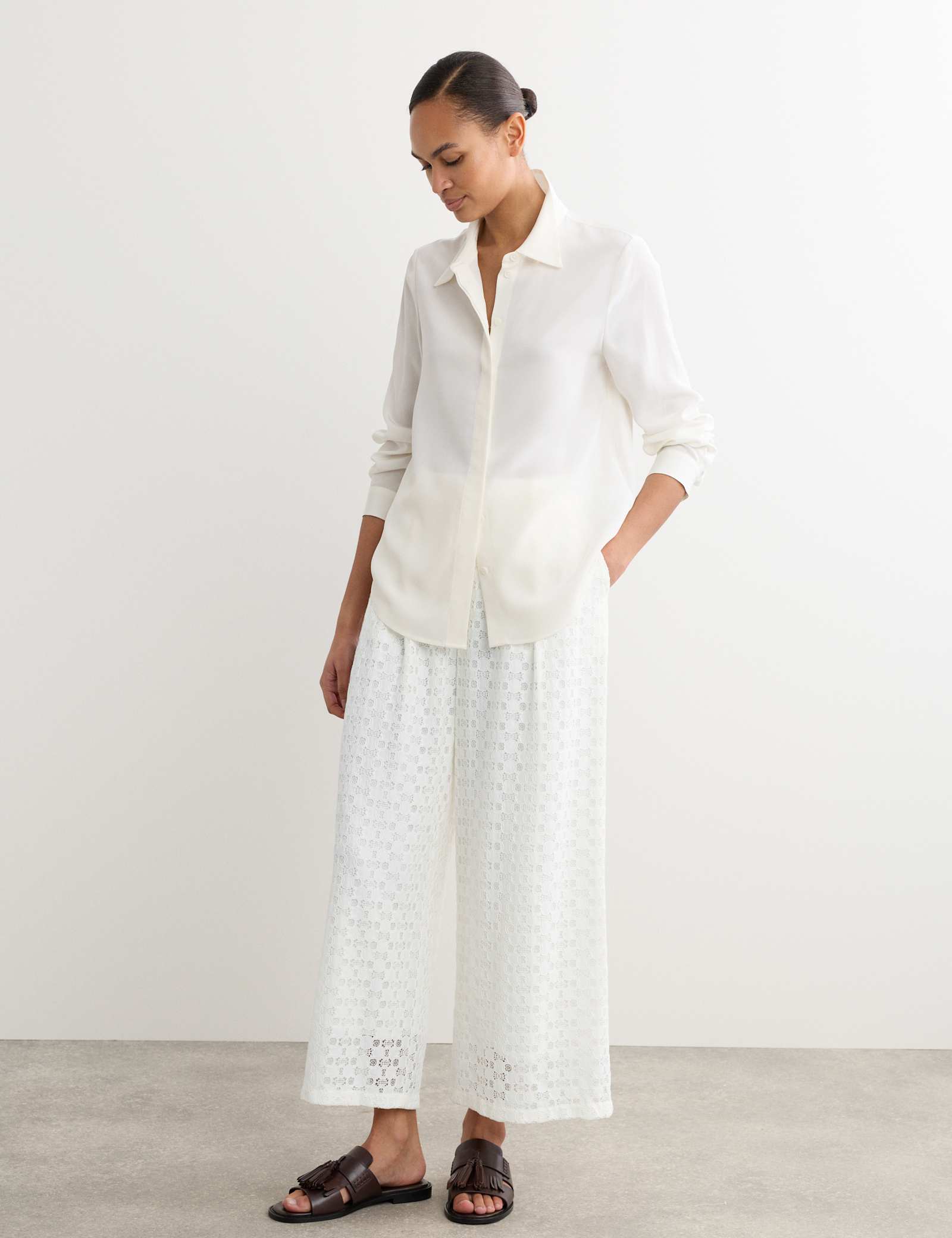 Cotton Blend Lace Straight Leg Trousers - image 3