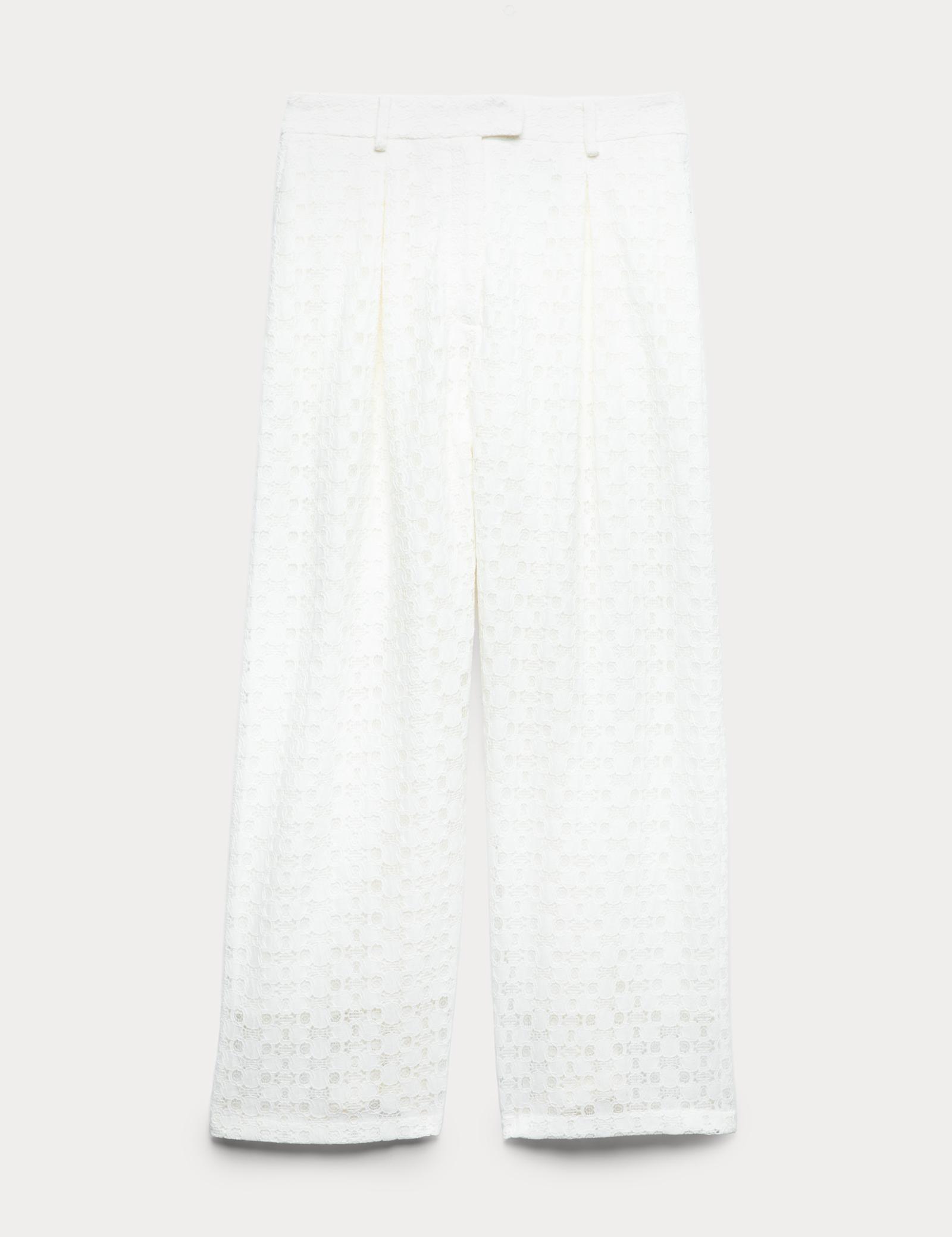 Cotton Blend Lace Straight Leg Trousers - image 1