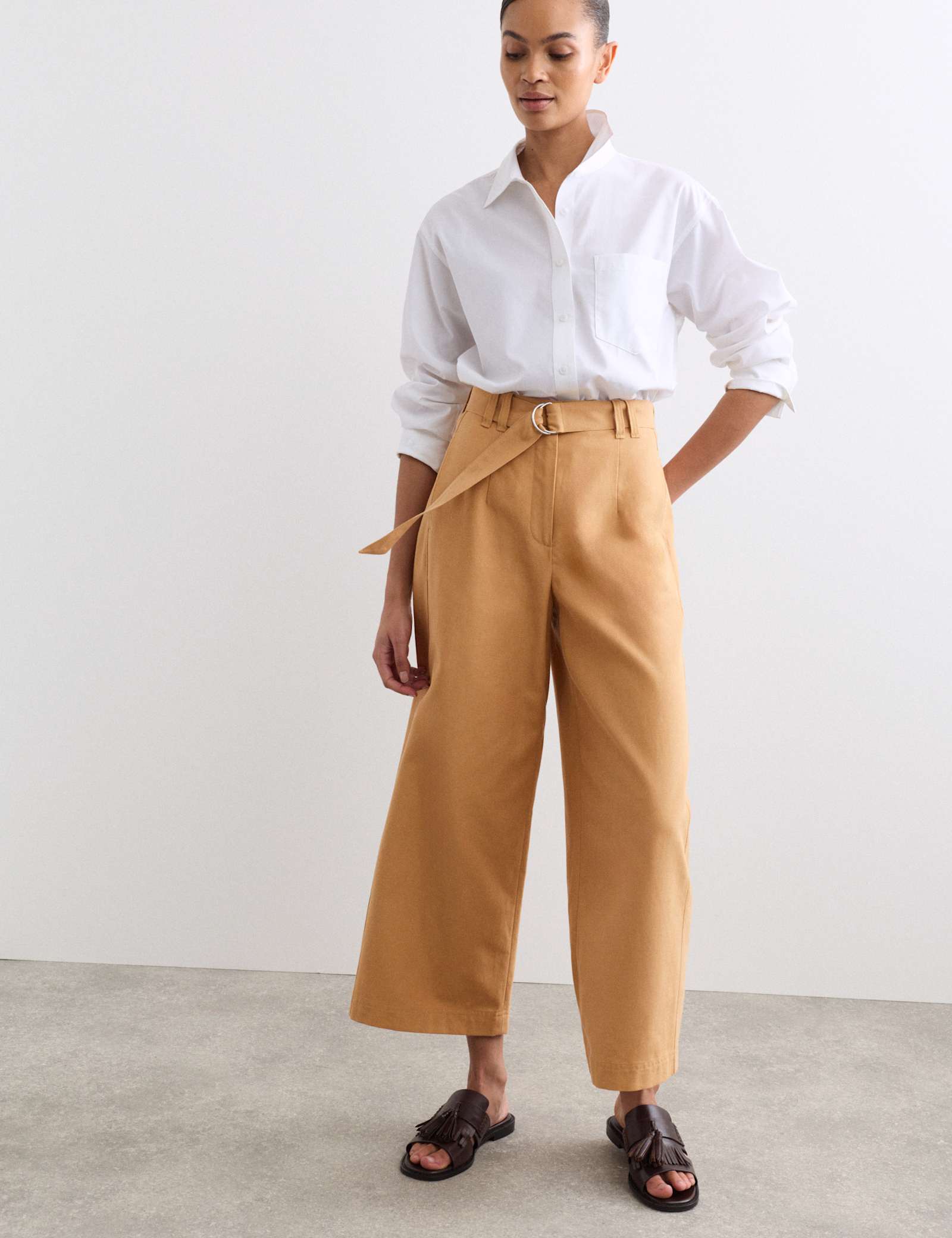 Cotton Blend Wide Leg Trousers - image 2