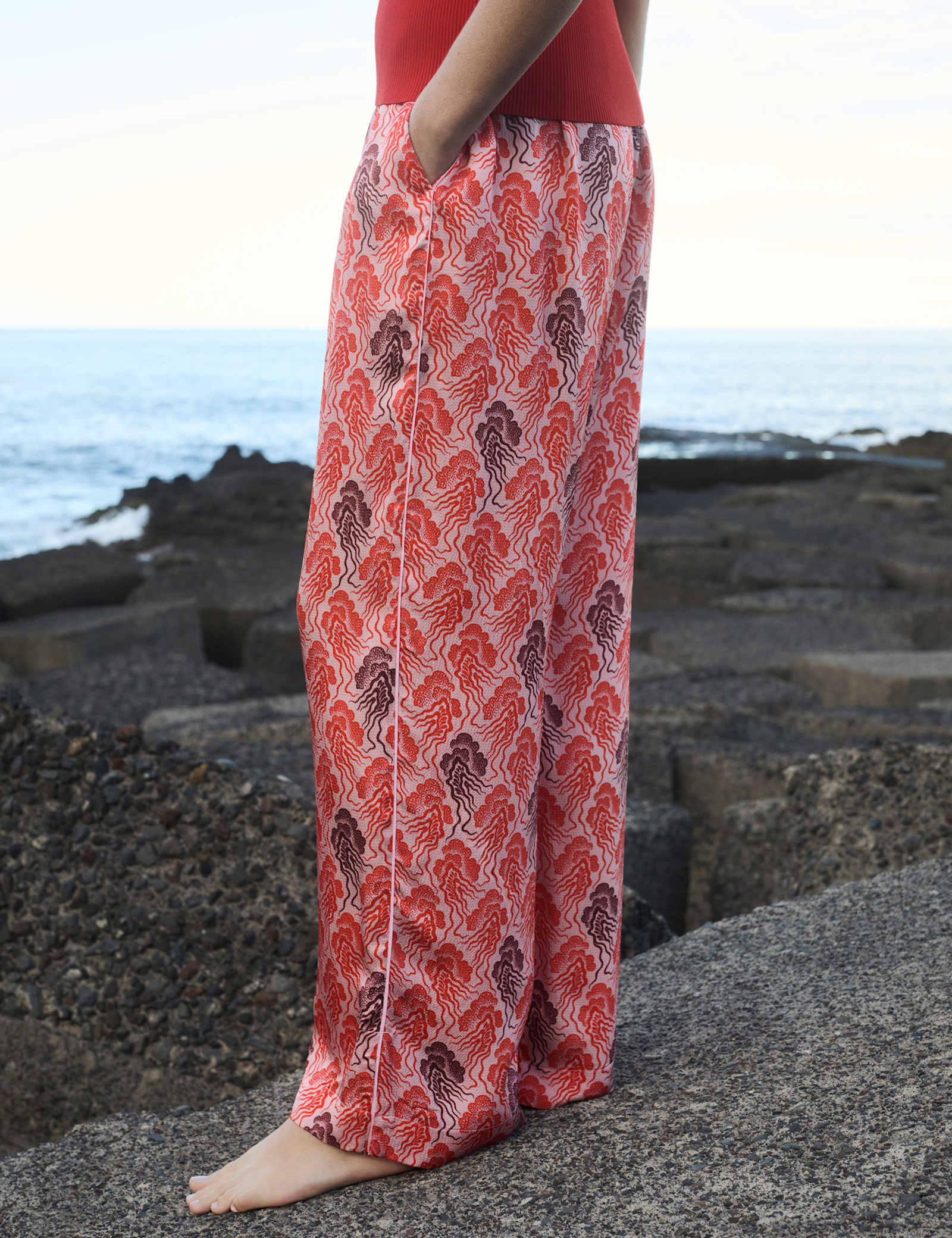 Linear Wave Printed Wide Leg Trousers - image 2