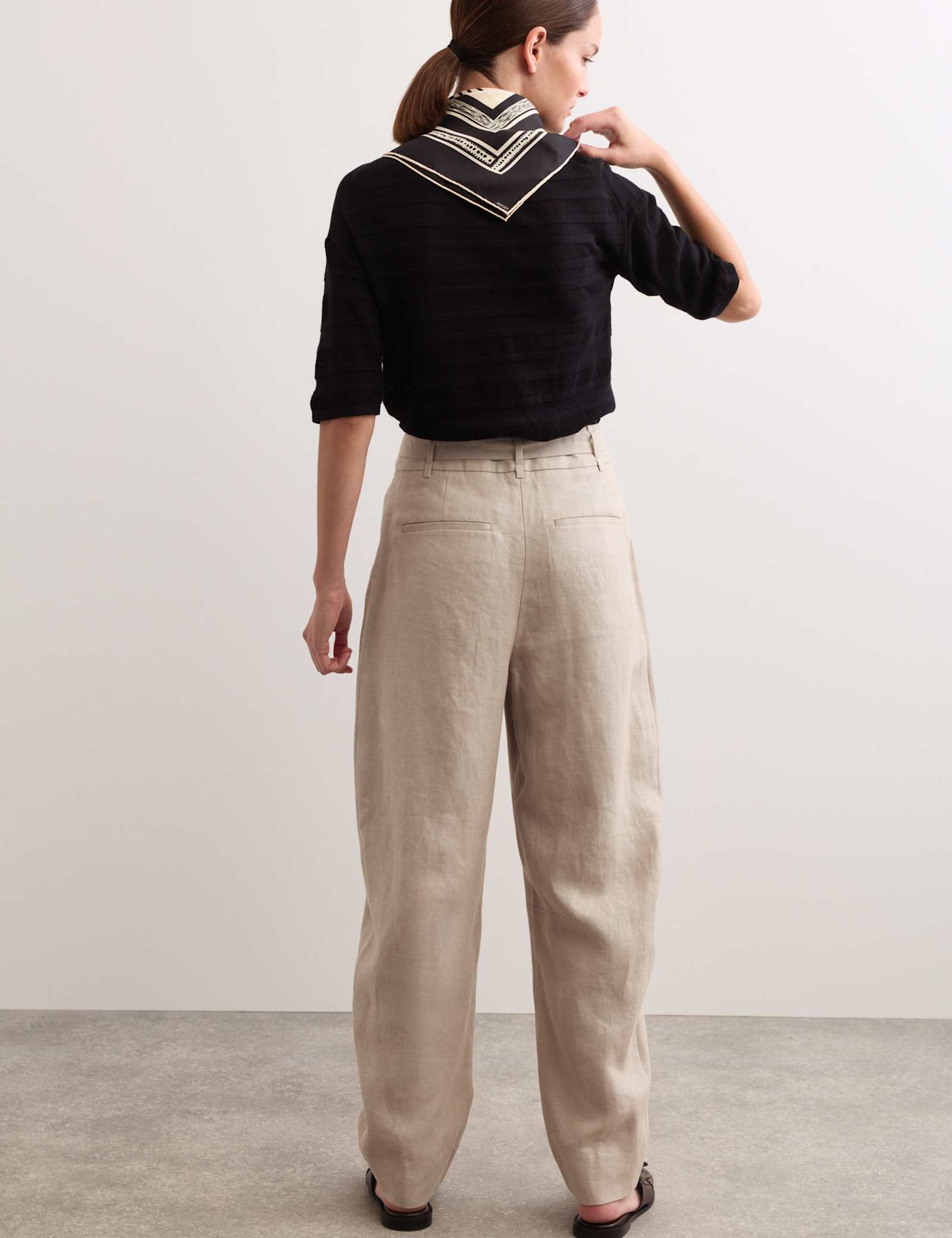 Pure Linen Belted Barrel Leg Trousers - image 5