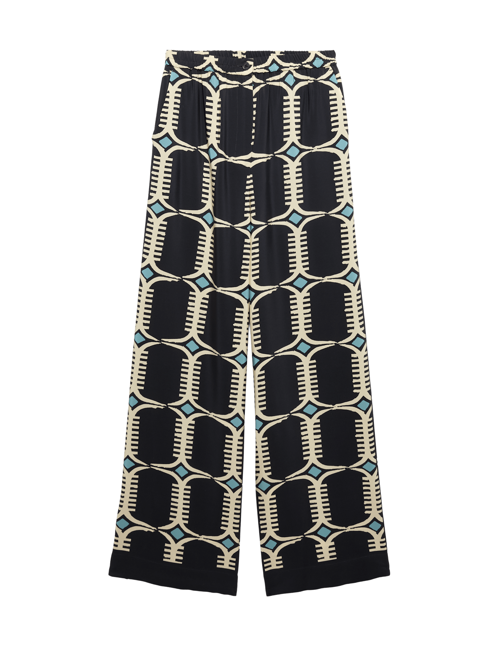 Pure Silk Geometric Print Wide Leg Trousers - image 3
