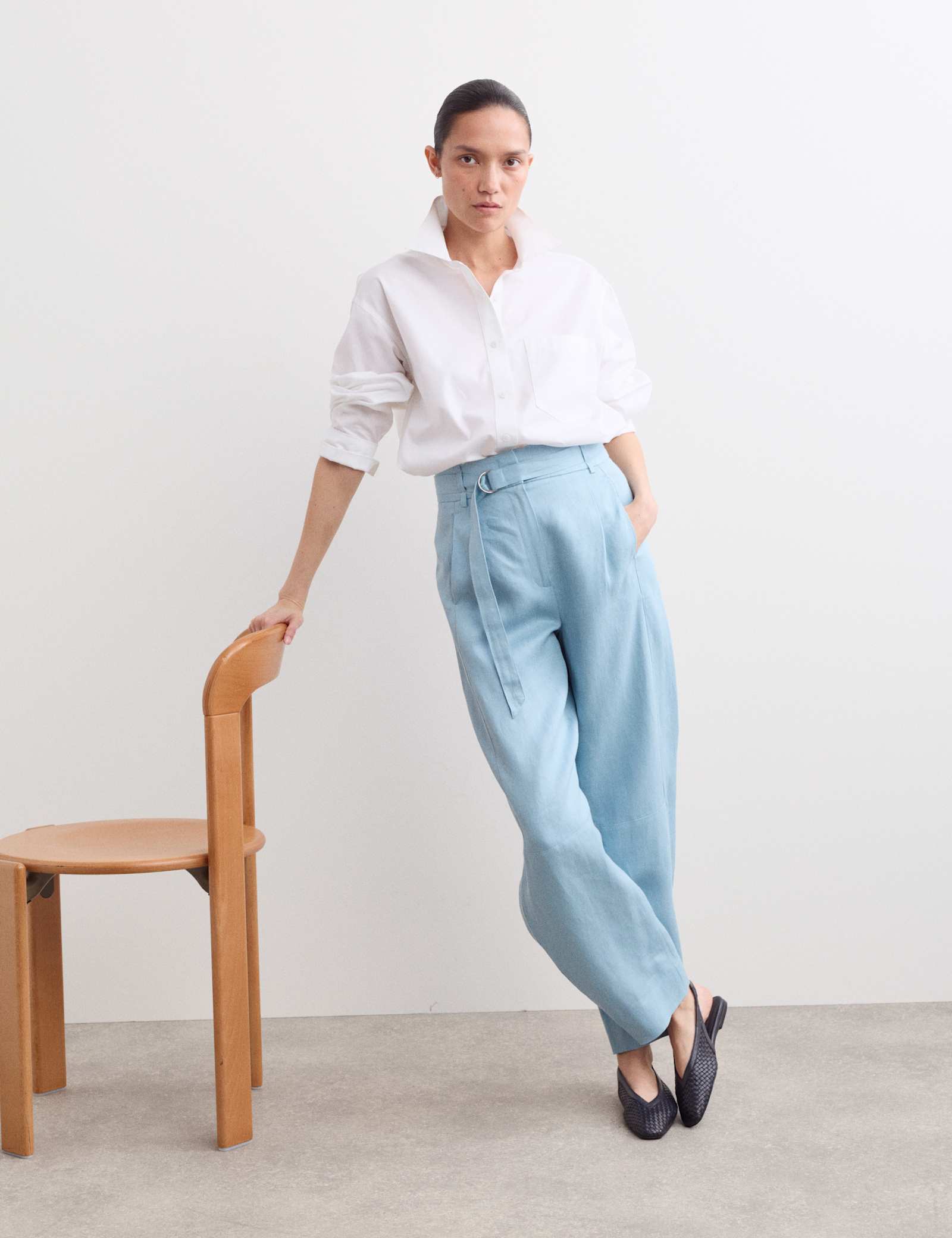Pure Linen Belted Barrel Leg Trousers - image 2