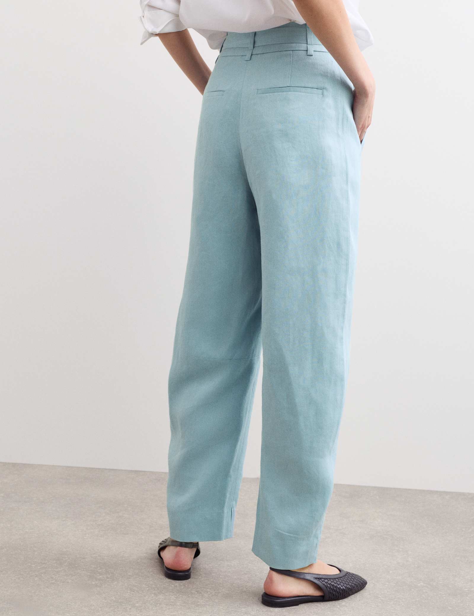 Pure Linen Belted Barrel Leg Trousers - image 4
