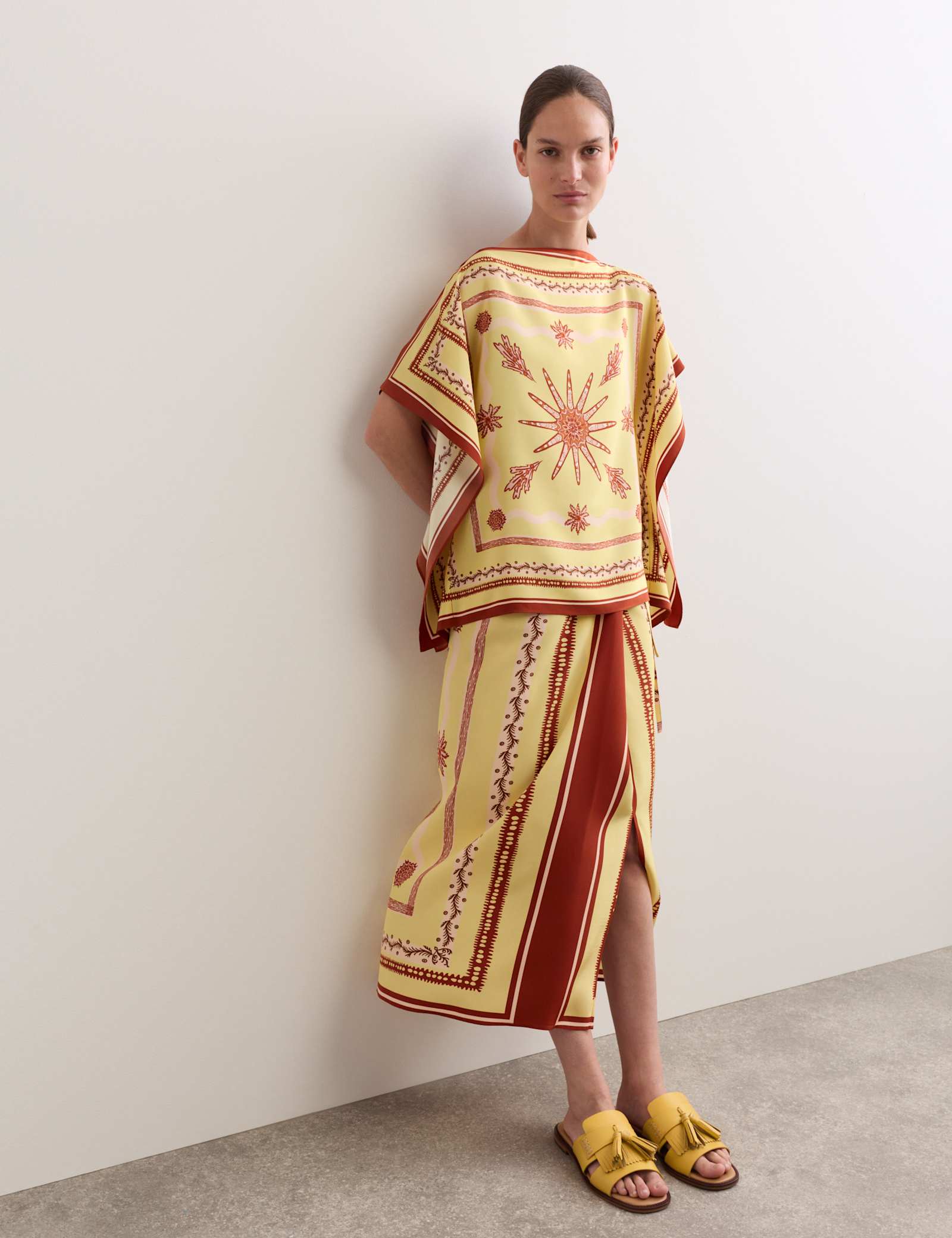 Pure Silk Scarf Print Midi Wrap Skirt - image 4