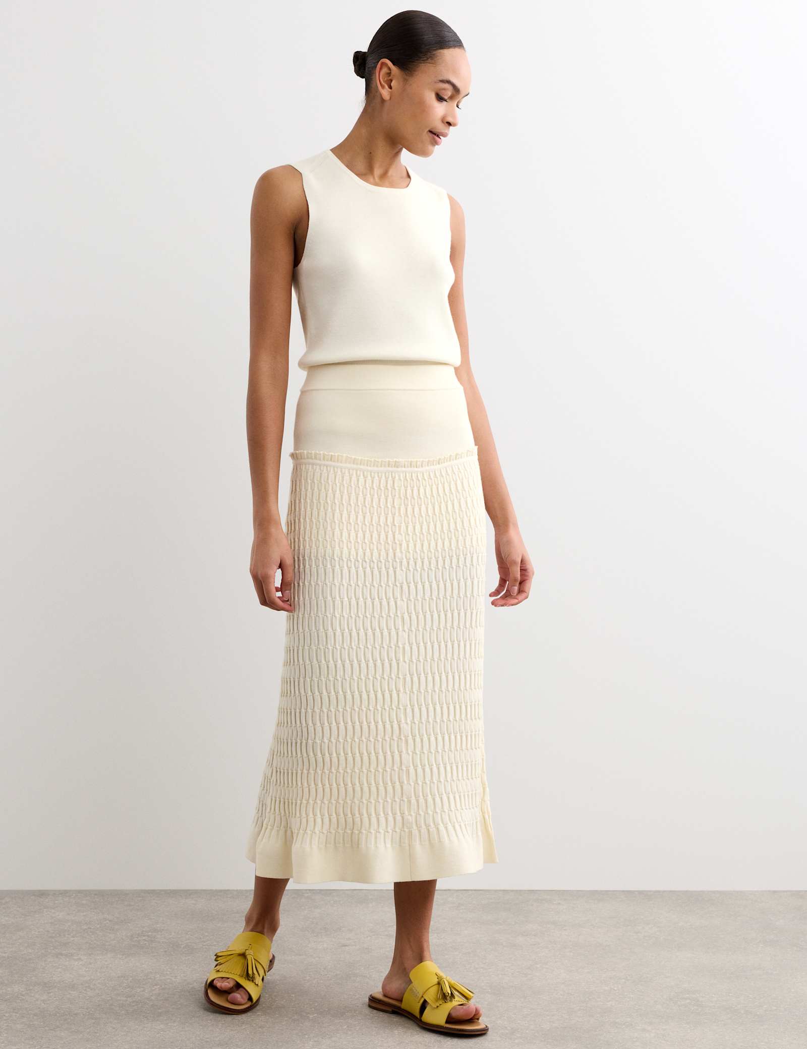 Merino Wool Rich Knitted Pleated Midi Skirt - image 2