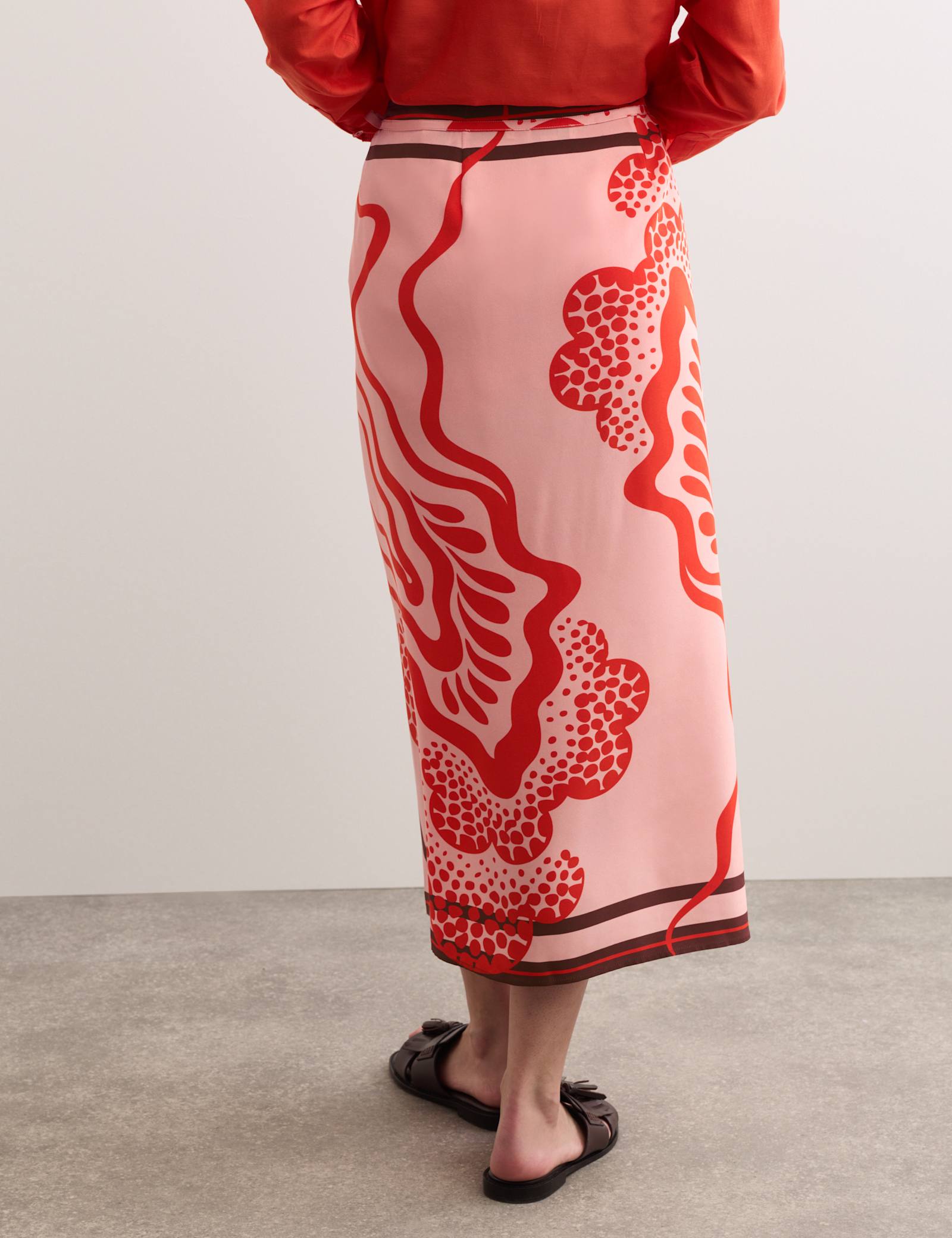 Pure Silk Linear Wave Print Midi Wrap Skirt - image 4