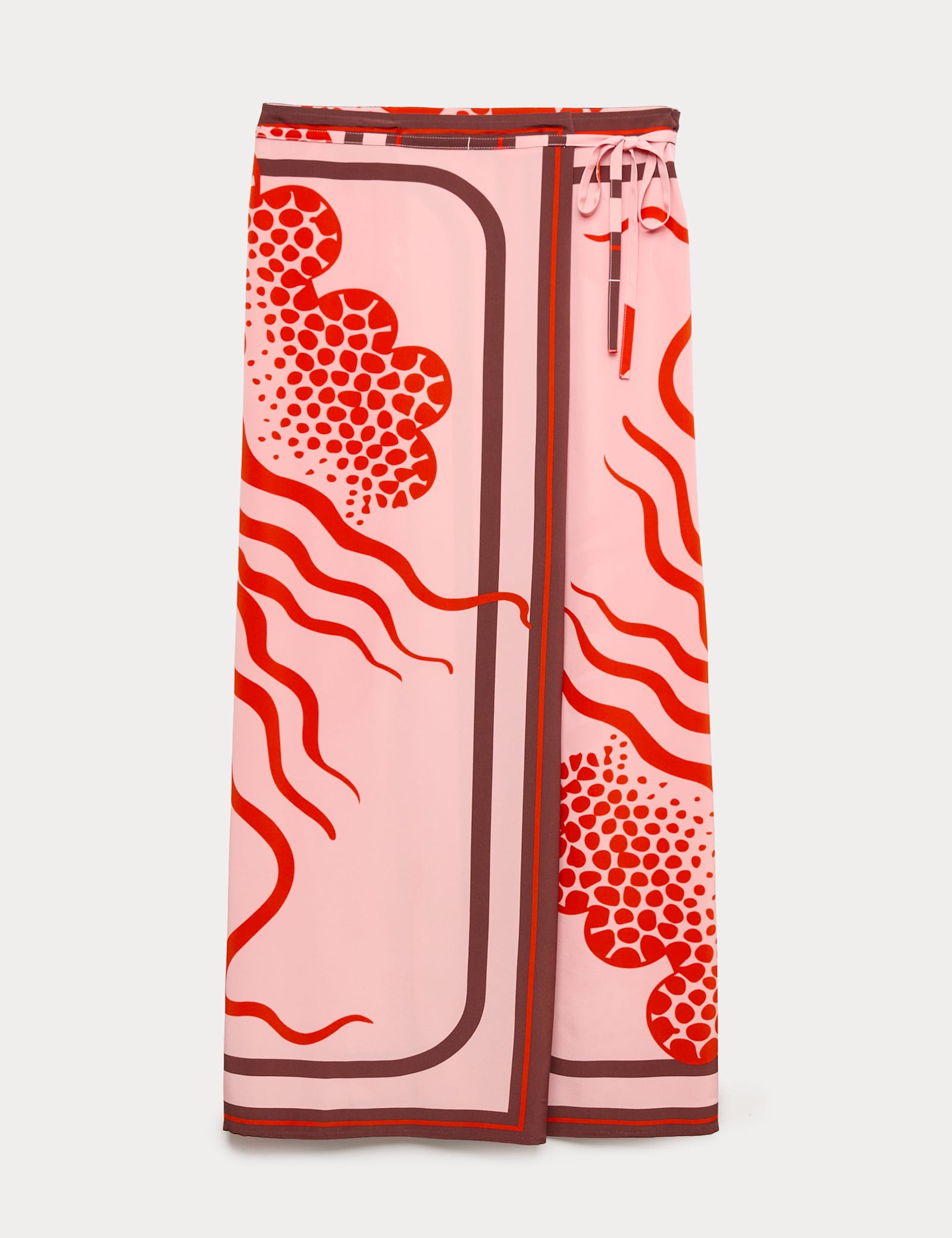 Pure Silk Linear Wave Print Midi Wrap Skirt - image 1