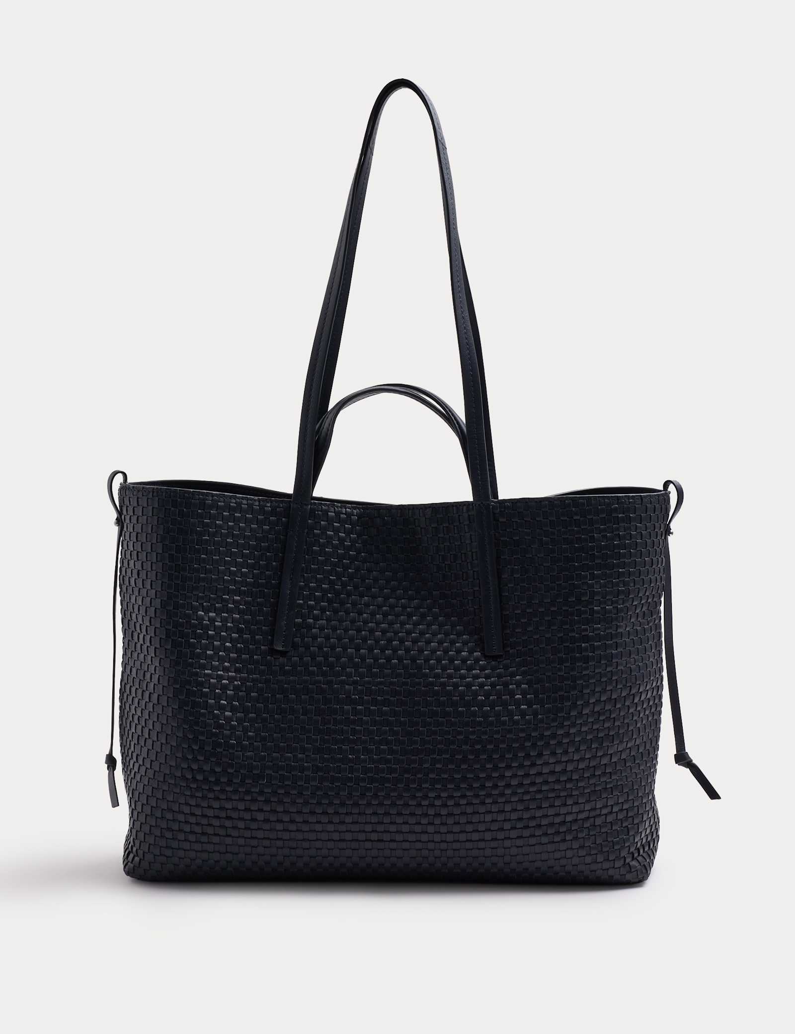 Leather Woven Top Handle Tote Bag - image 1