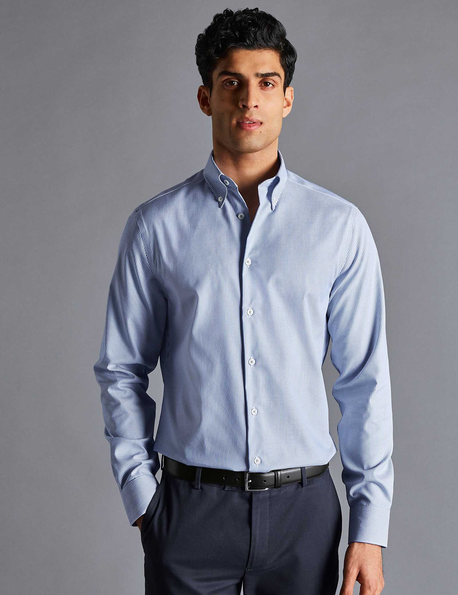 Non Iron Pure Cotton Striped Oxford Shirt - image 2