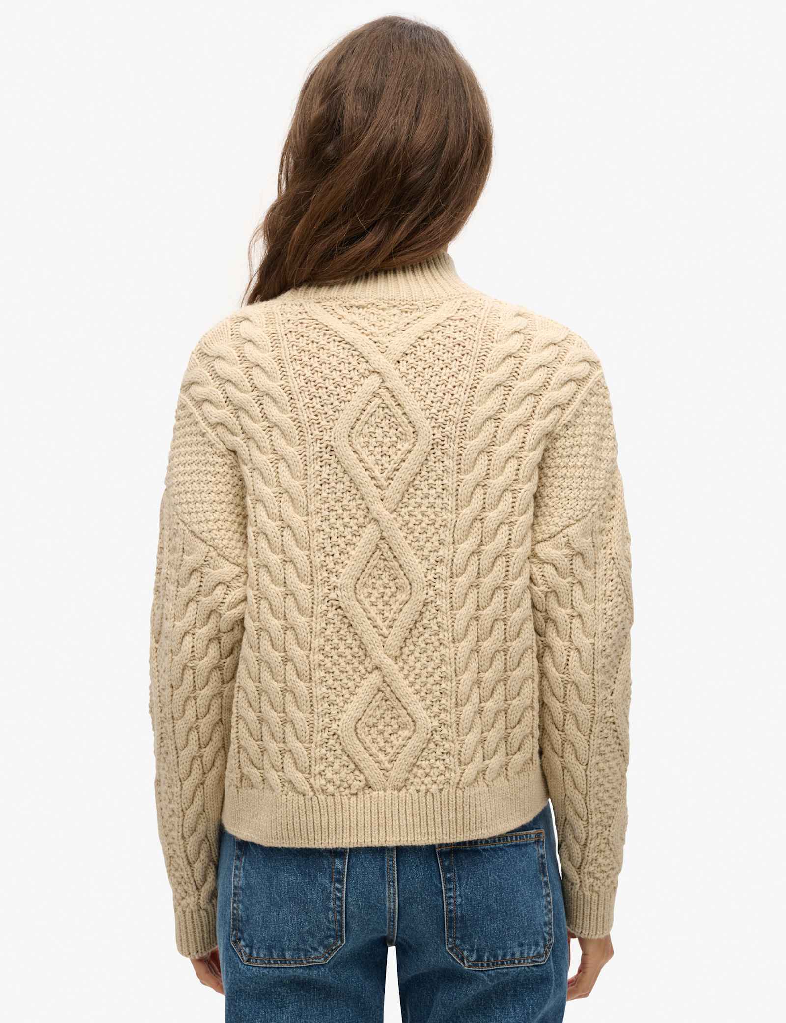 Cable Knit Funnel Neck Jumper with Wool - image 5