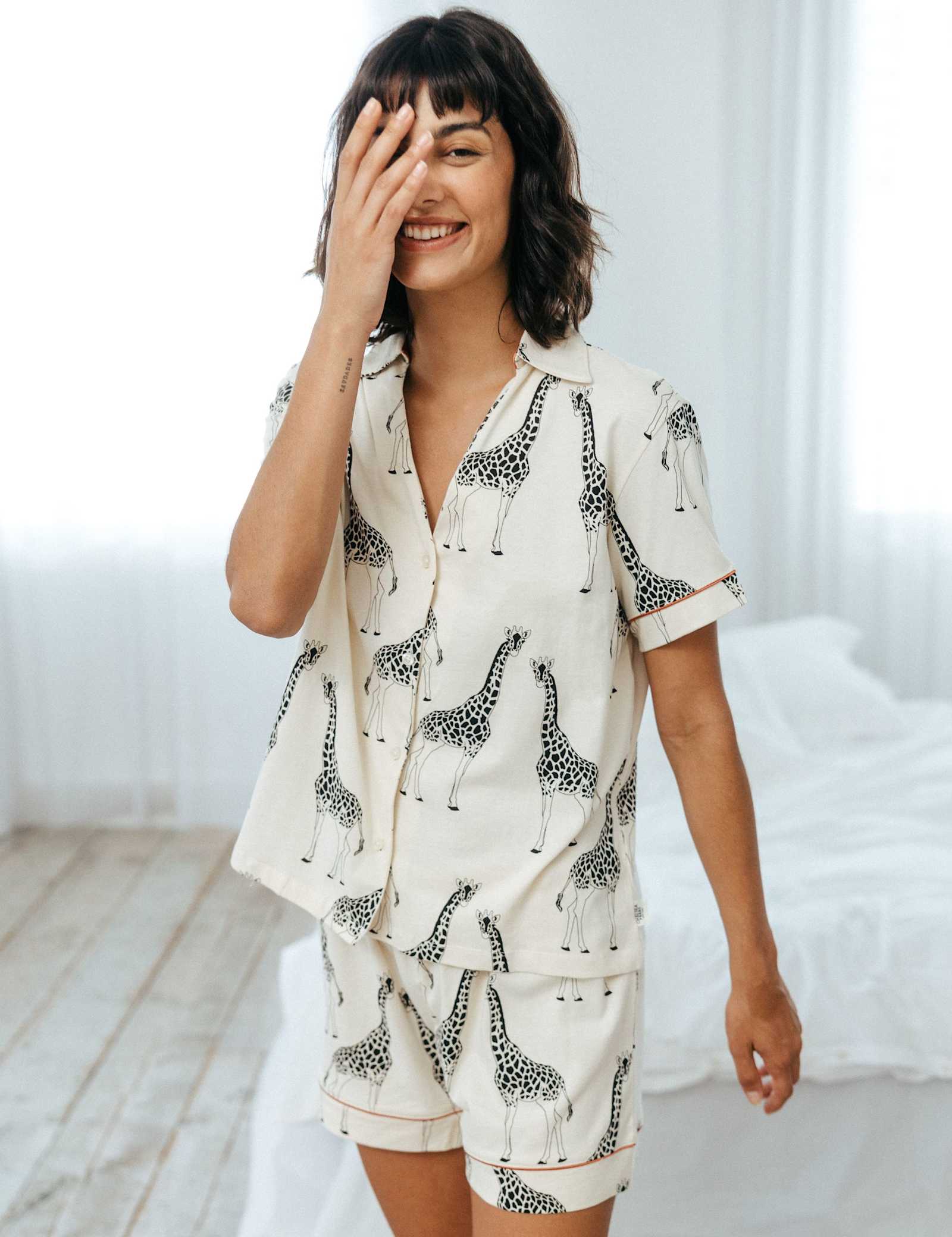Cotton Rich Giraffe Print Short Pyjama Set - White - image 3