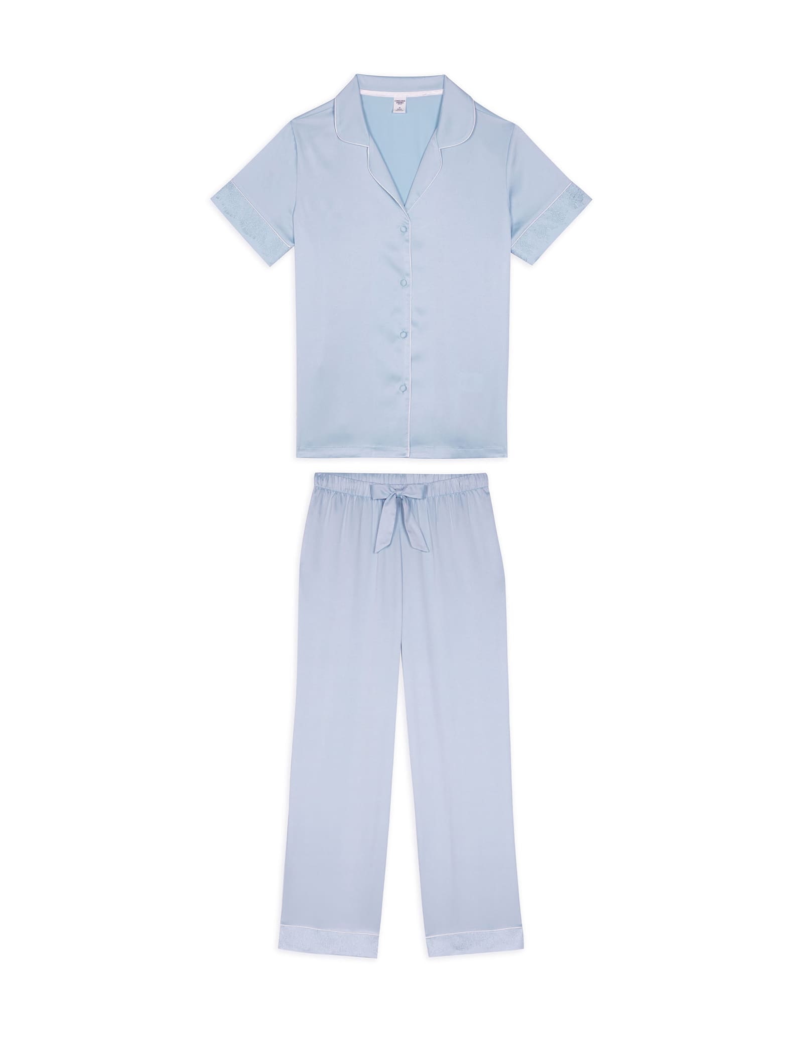 Satin Lace Trim Button Up Pyjama Set - image 1
