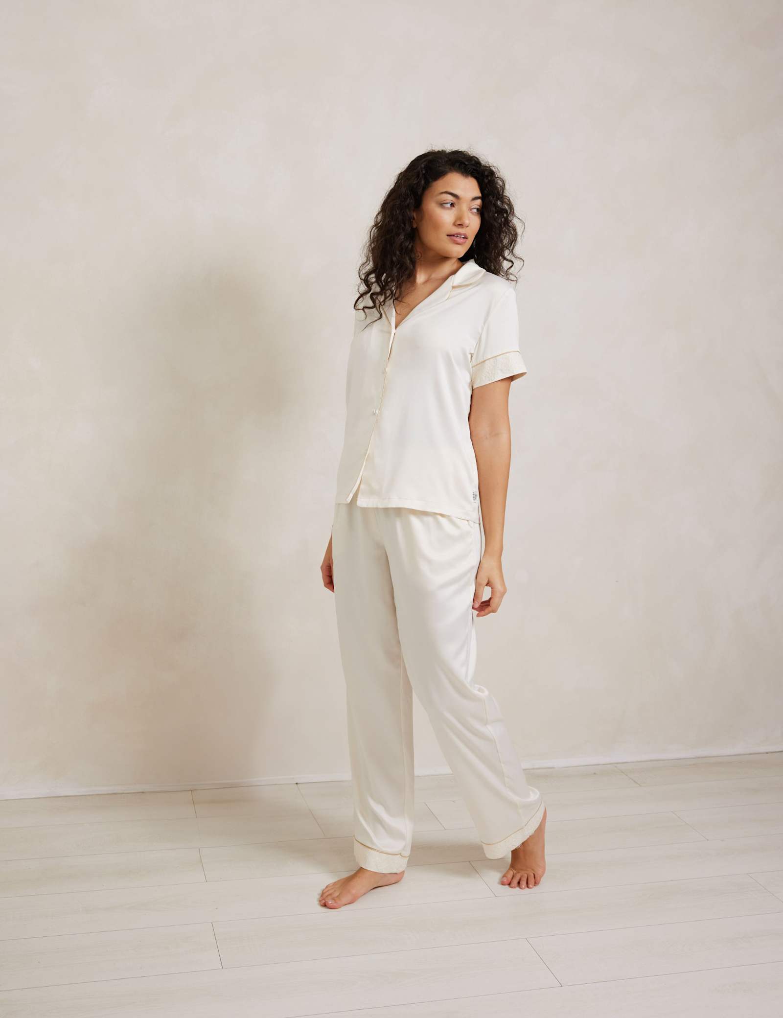 Satin Lace Trim Button Up Pyjama Set - image 2