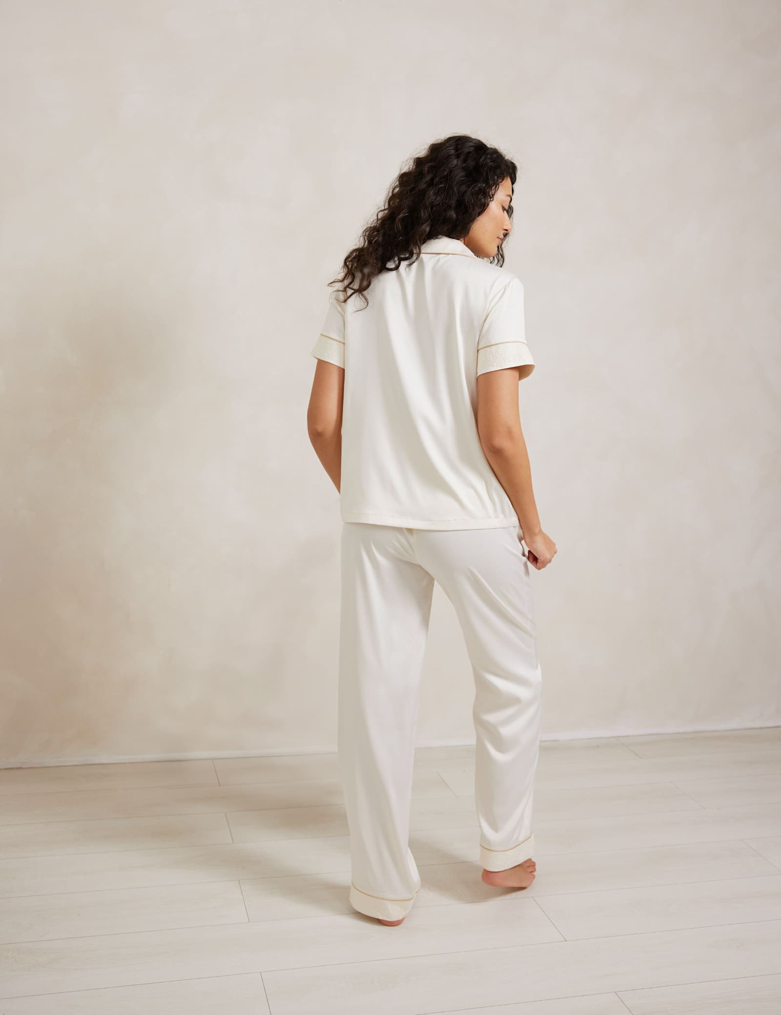 Satin Lace Trim Button Up Pyjama Set - image 4