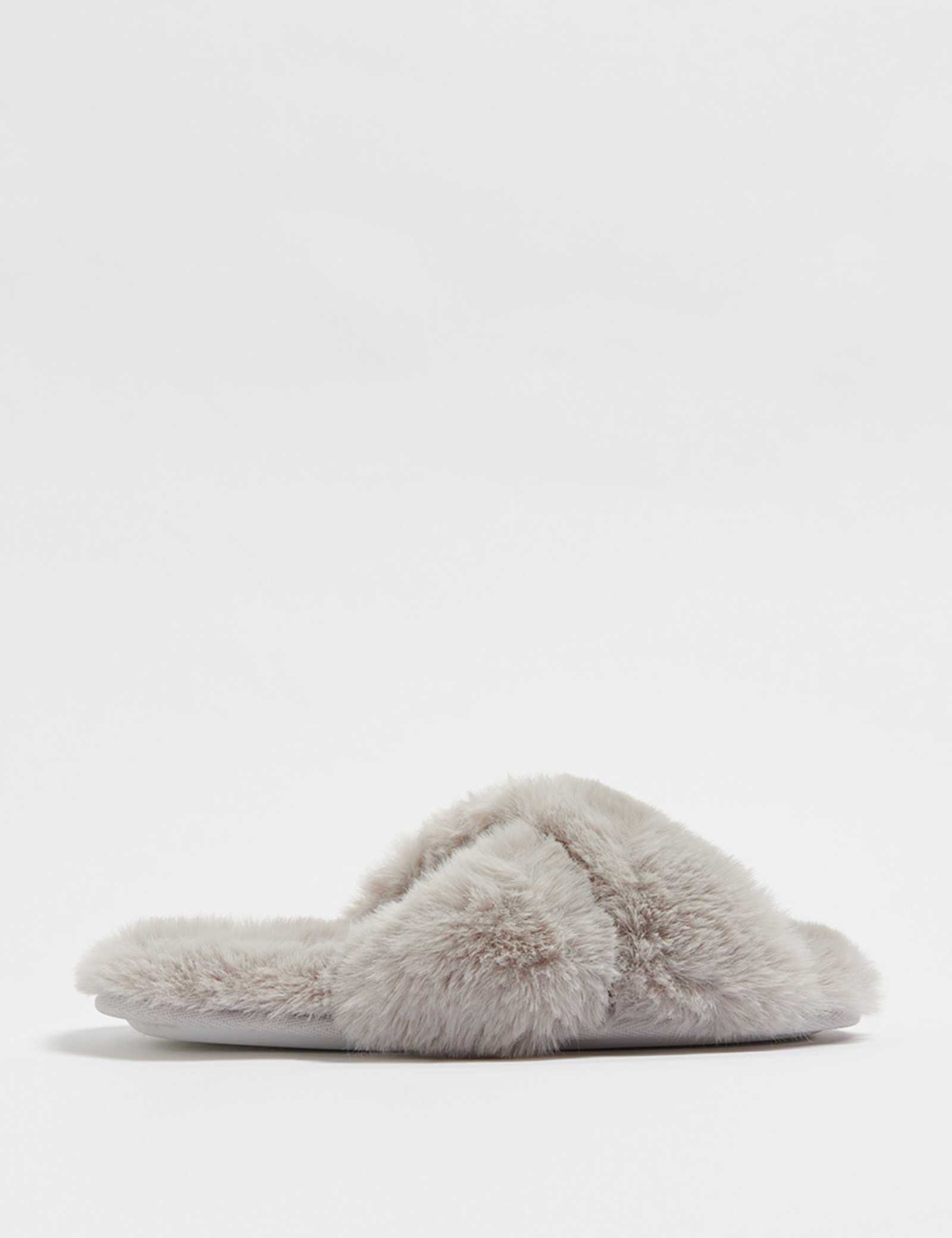 Faux Fur Crossover Slider Slippers - image 1