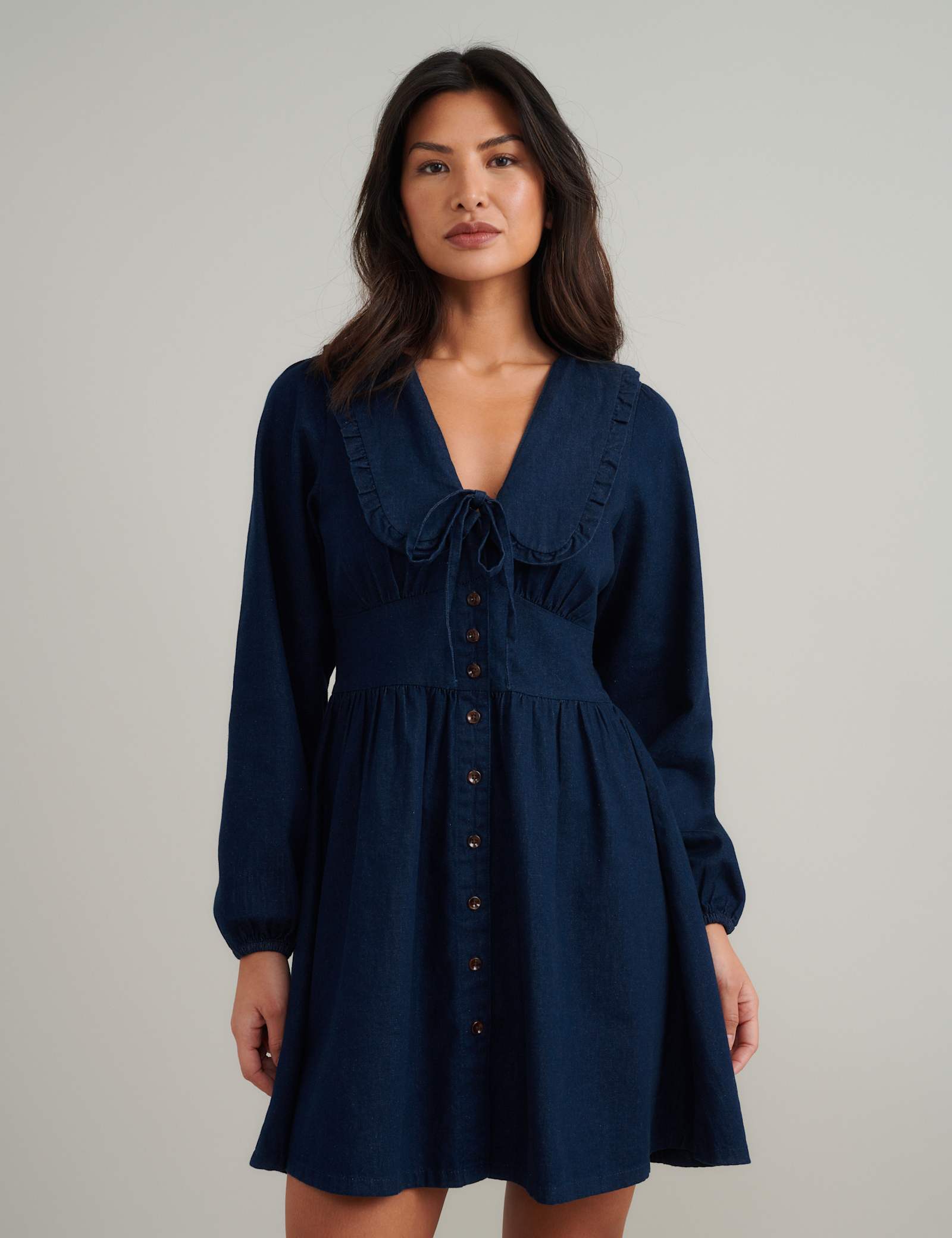 Denim Collared Mini Tea Dress - image 1