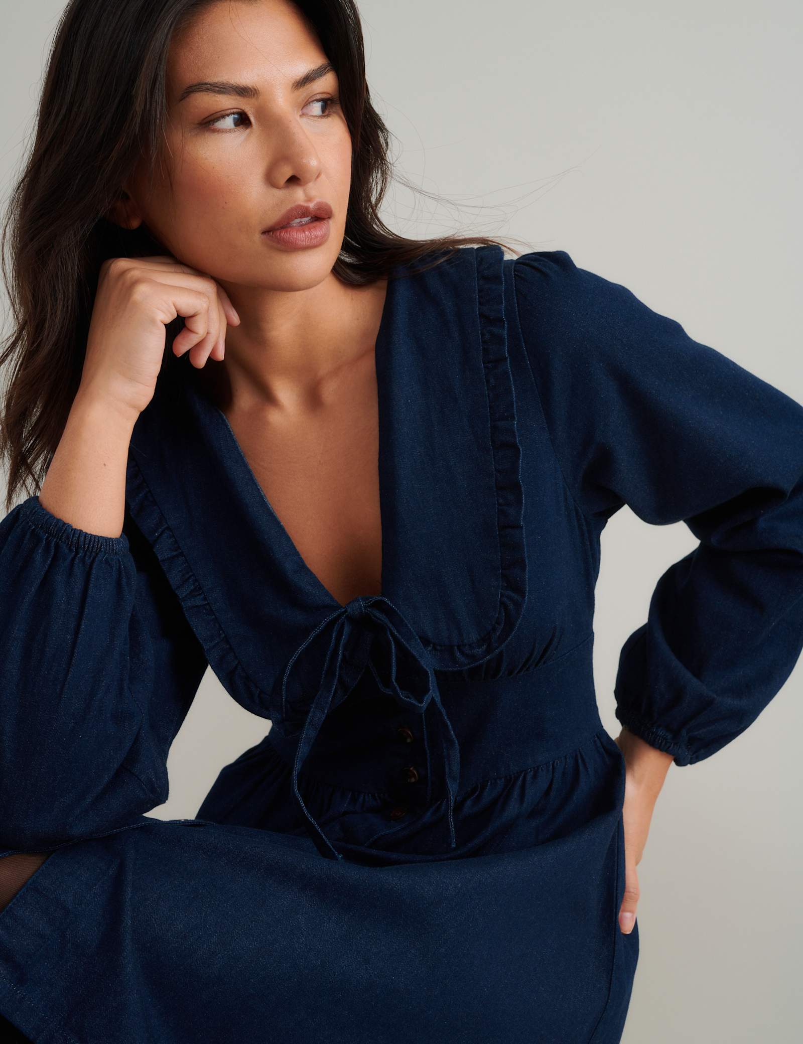 Denim Collared Mini Tea Dress - image 4