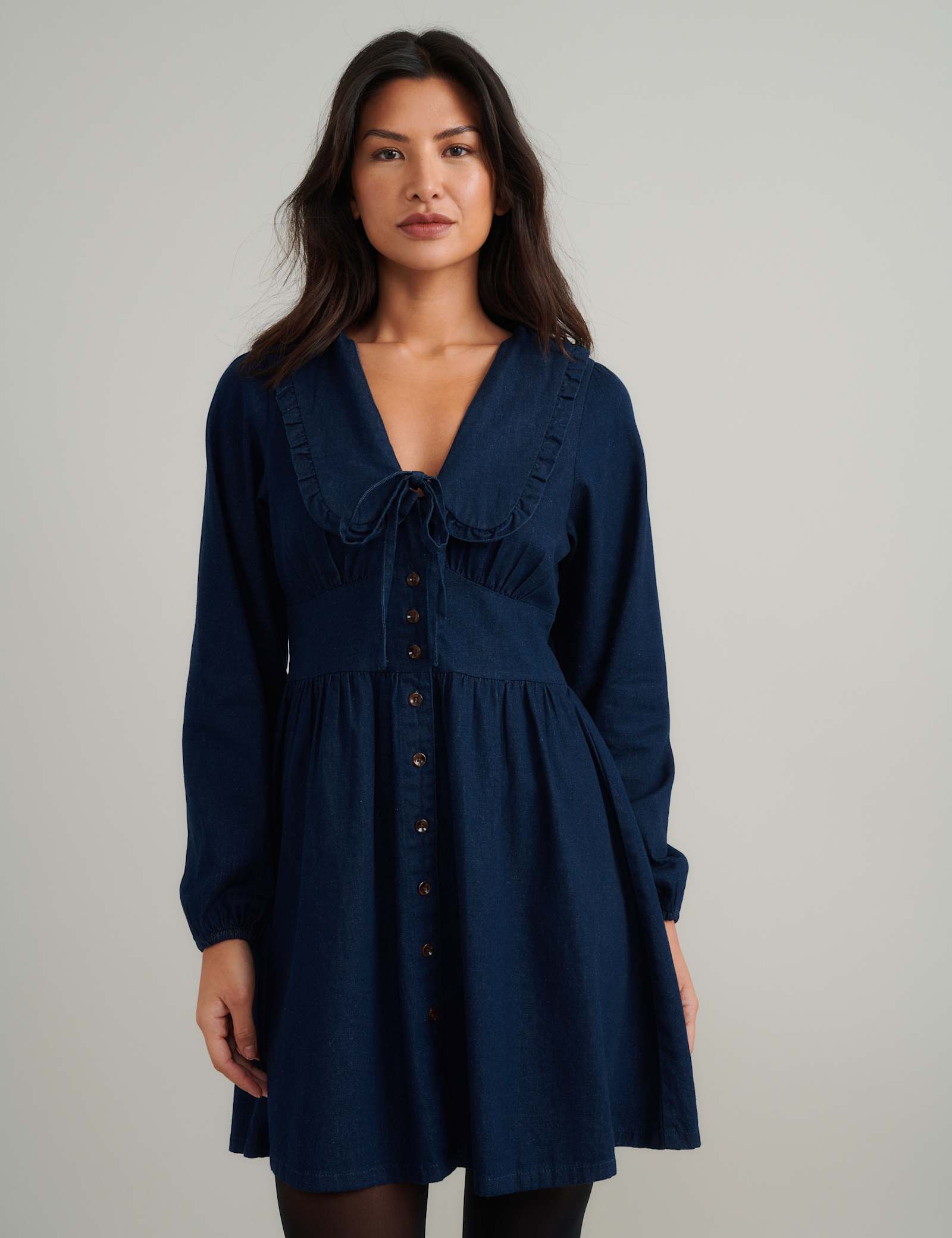 Denim Collared Mini Tea Dress - image 2