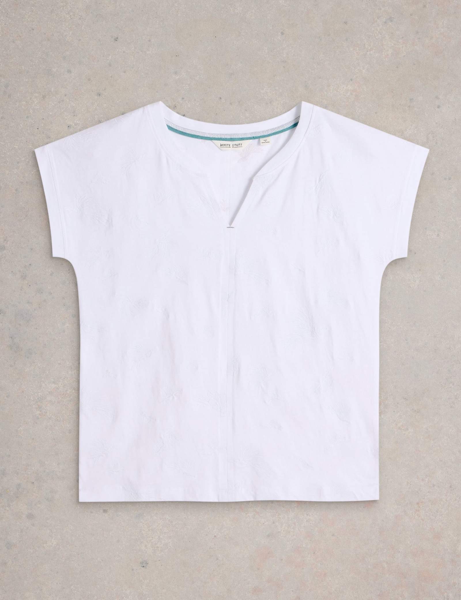 Pure Cotton Embroidered Notch Neck T-Shirt - image 1