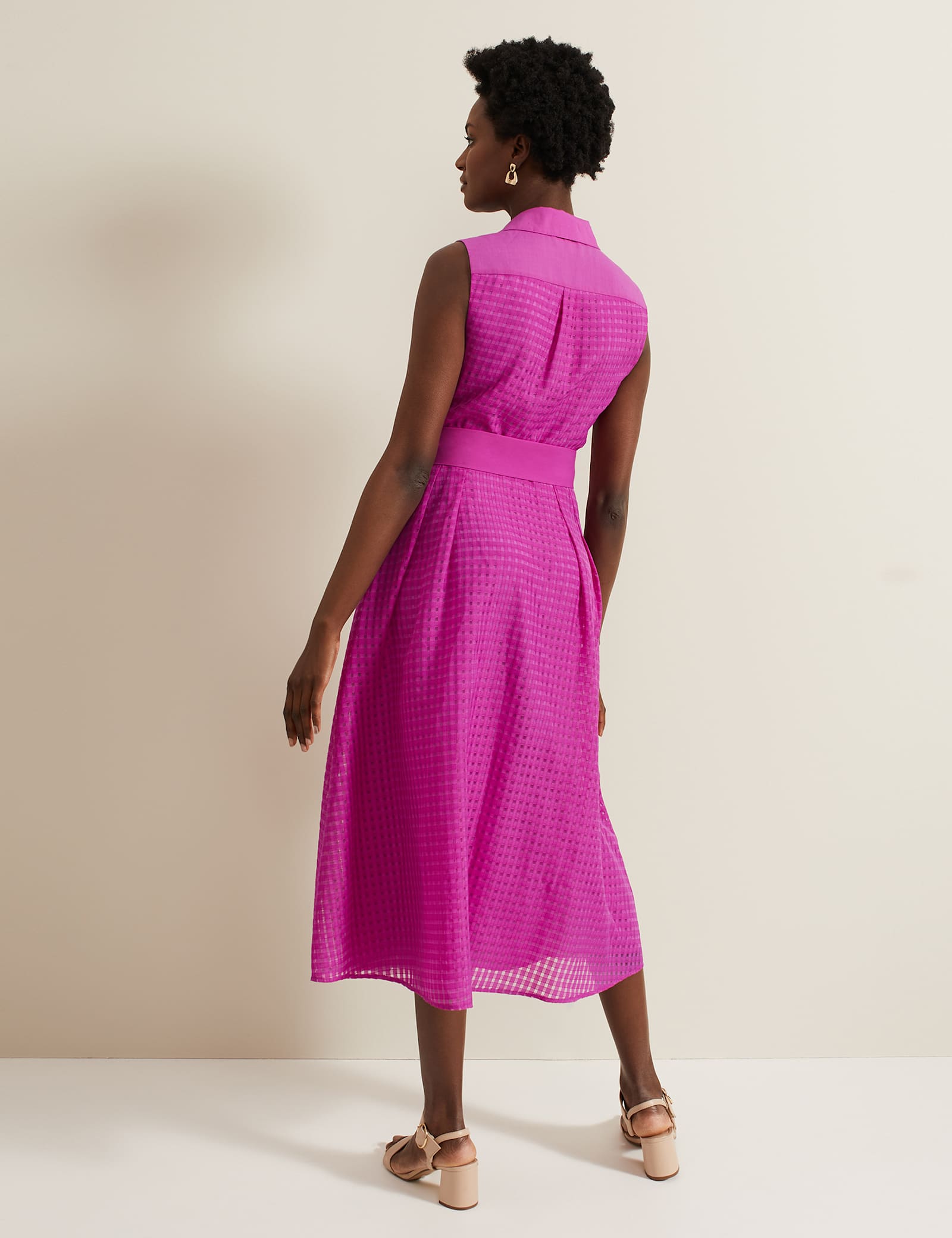 Checked Belted Midi Shirt Dress - image 3