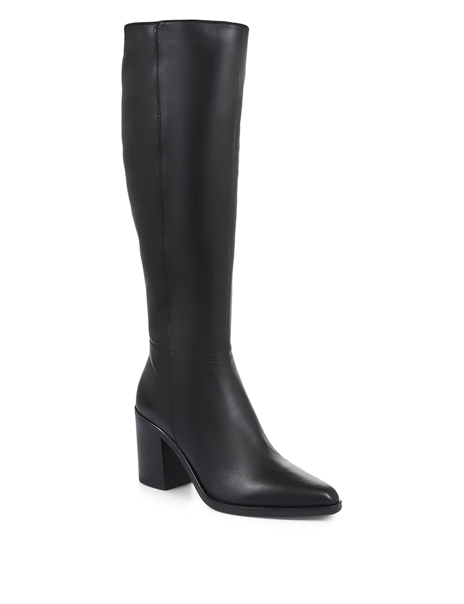 Slim Calf Leather Block Heel Pointed Knee High Boots - image 1