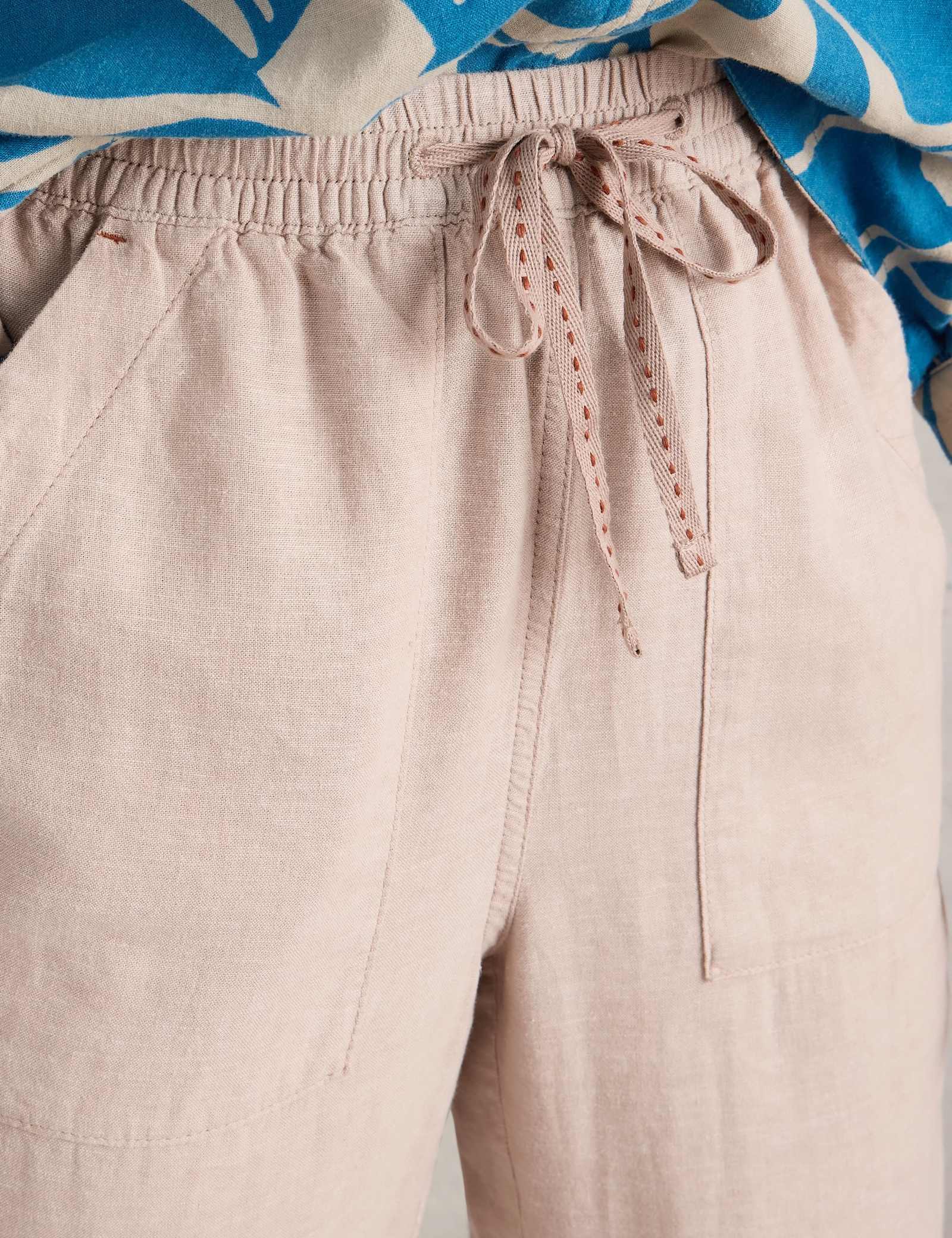 Linen Blend Drawstring Ankle Grazer Trousers - image 4