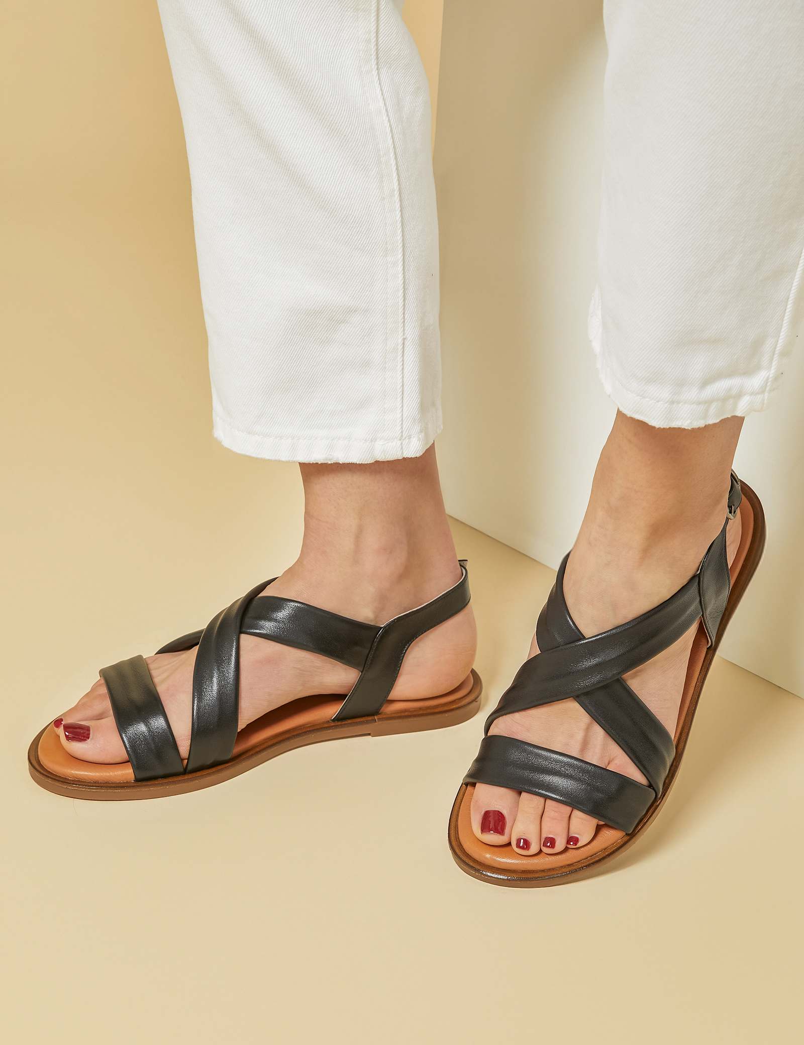 Leather Ankle Strap Flat Sandals - image 4